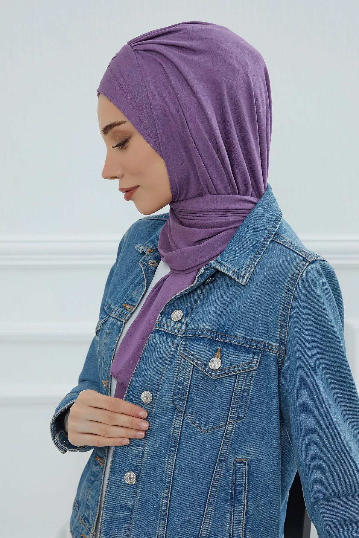 Soft Jersey Hijab Shawl for Women, 95% Cotton and Comfortable Ready to Wear Women Headscarf, Cross Stich Instant Pre-tied Hijab Shawl,PS-41