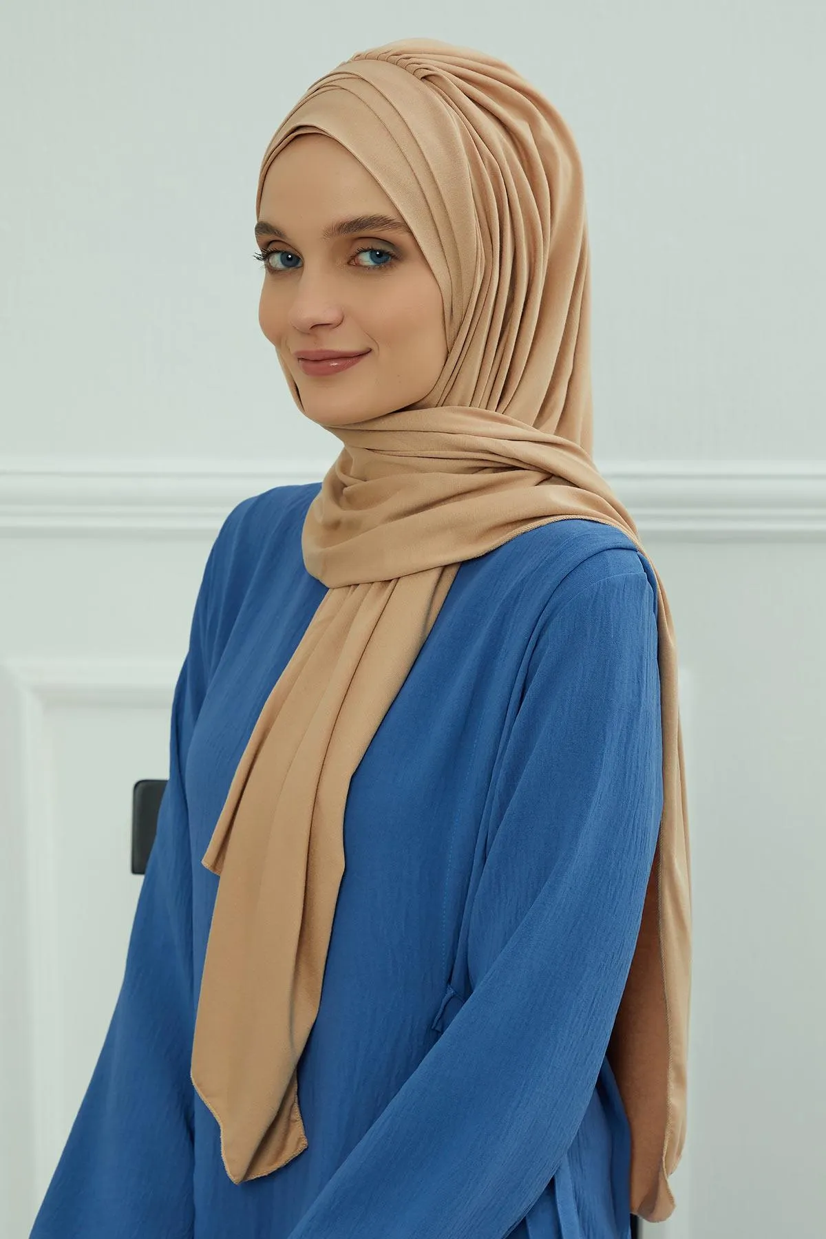 Soft Jersey Hijab Shawl for Women, 95% Cotton and Comfortable Ready to Wear Women Headscarf, Cross Stich Instant Pre-tied Hijab Shawl,PS-41