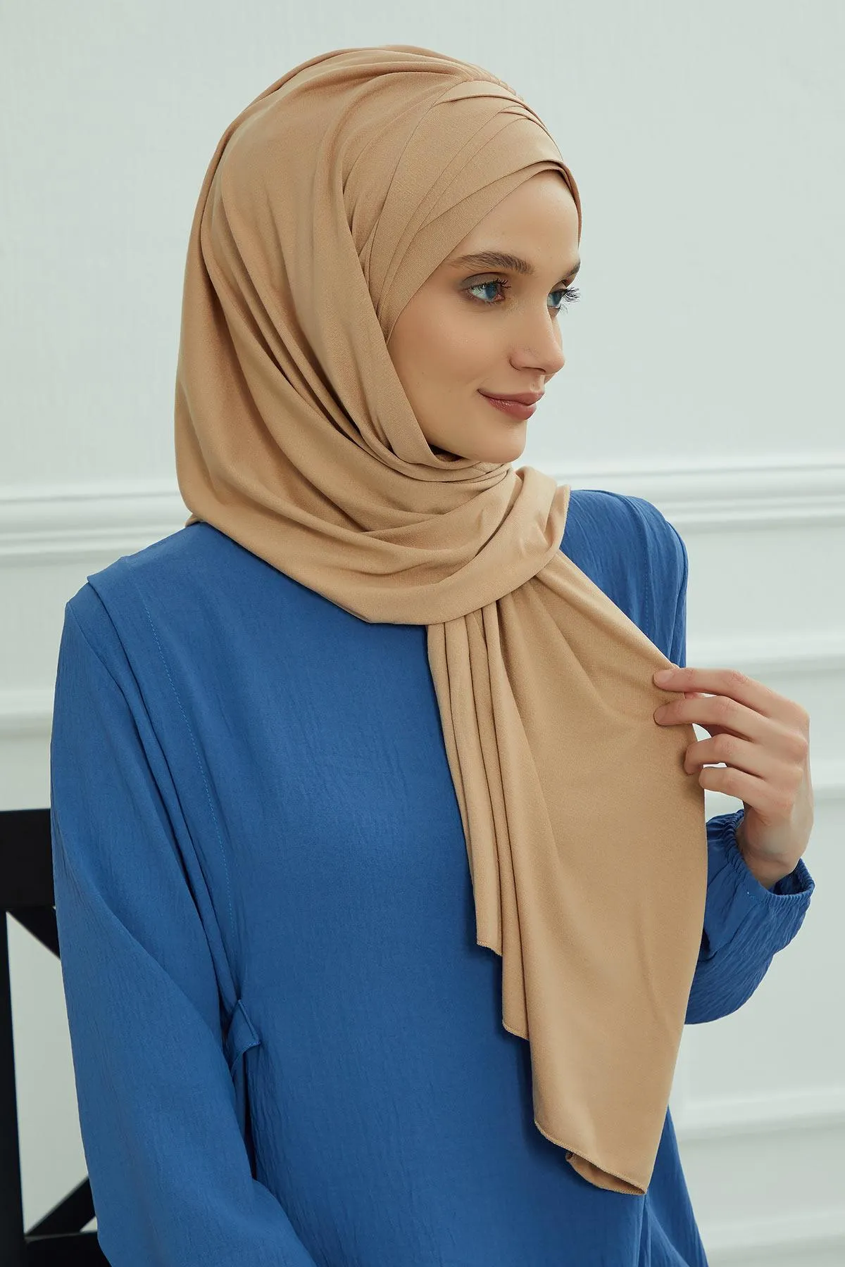 Soft Jersey Hijab Shawl for Women, 95% Cotton and Comfortable Ready to Wear Women Headscarf, Cross Stich Instant Pre-tied Hijab Shawl,PS-41