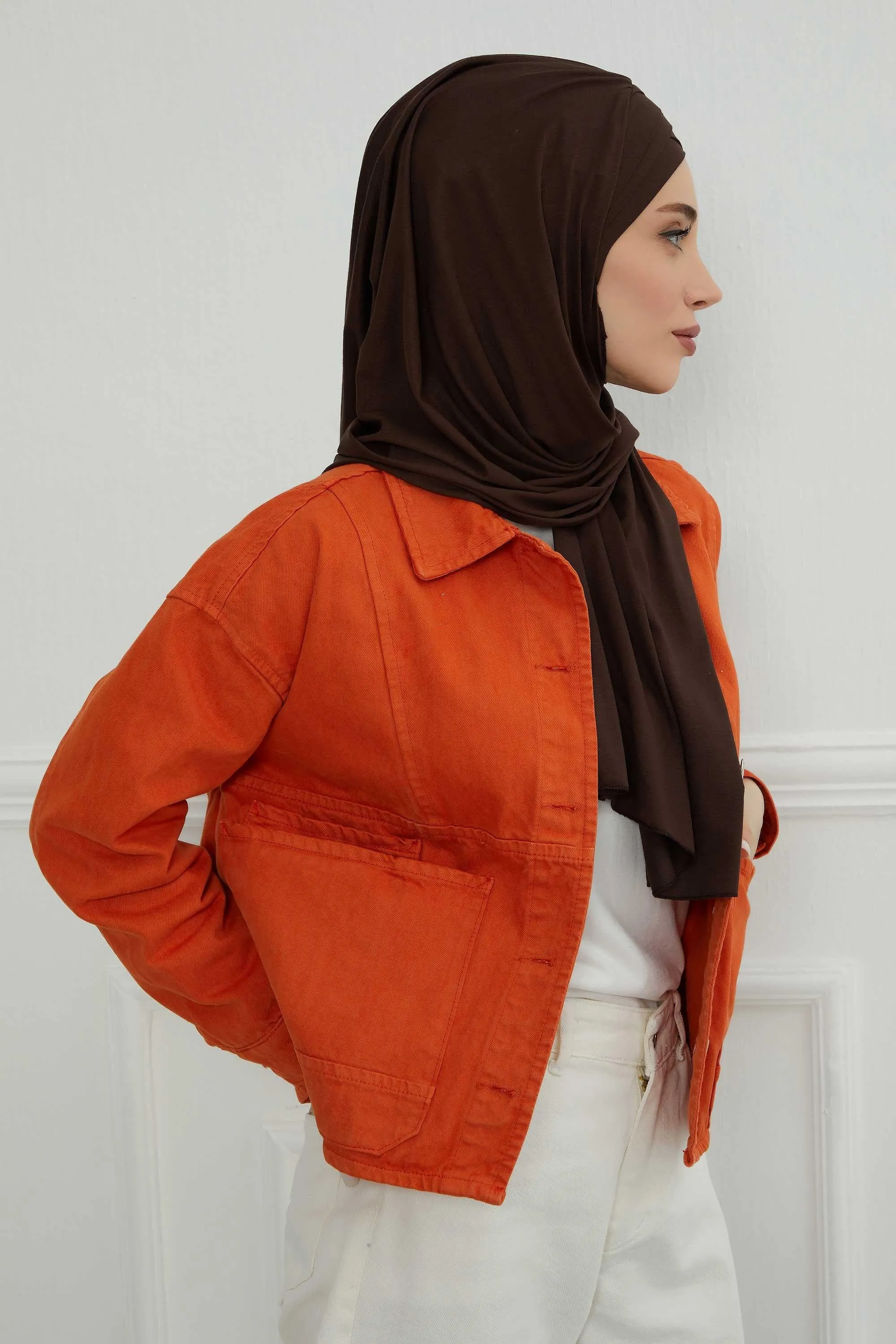Soft Jersey Hijab Shawl for Women, 95% Cotton and Comfortable Ready to Wear Women Headscarf, Cross Stich Instant Pre-tied Hijab Shawl,PS-41