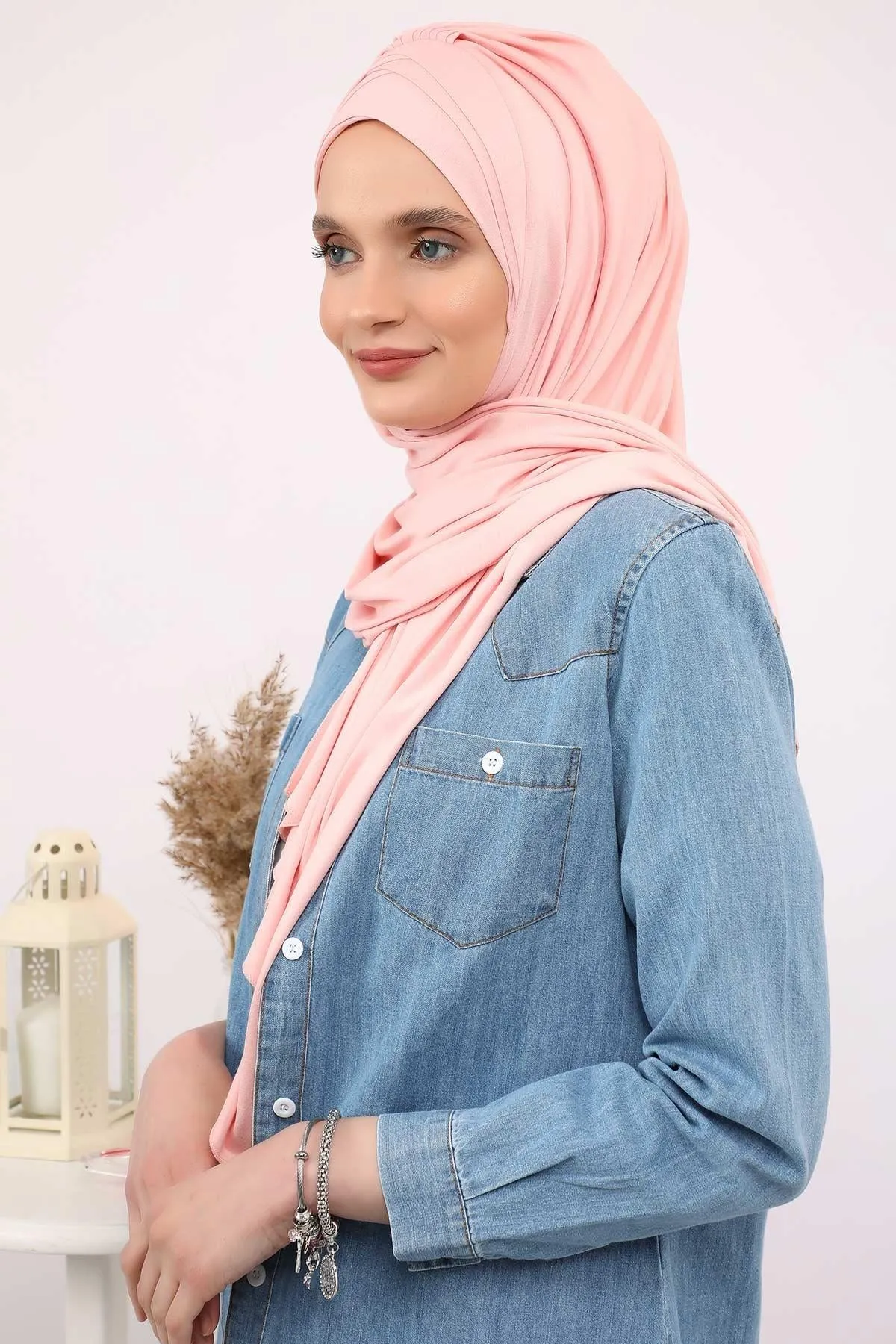 Soft Jersey Hijab Shawl for Women, 95% Cotton and Comfortable Ready to Wear Women Headscarf, Cross Stich Instant Pre-tied Hijab Shawl,PS-41