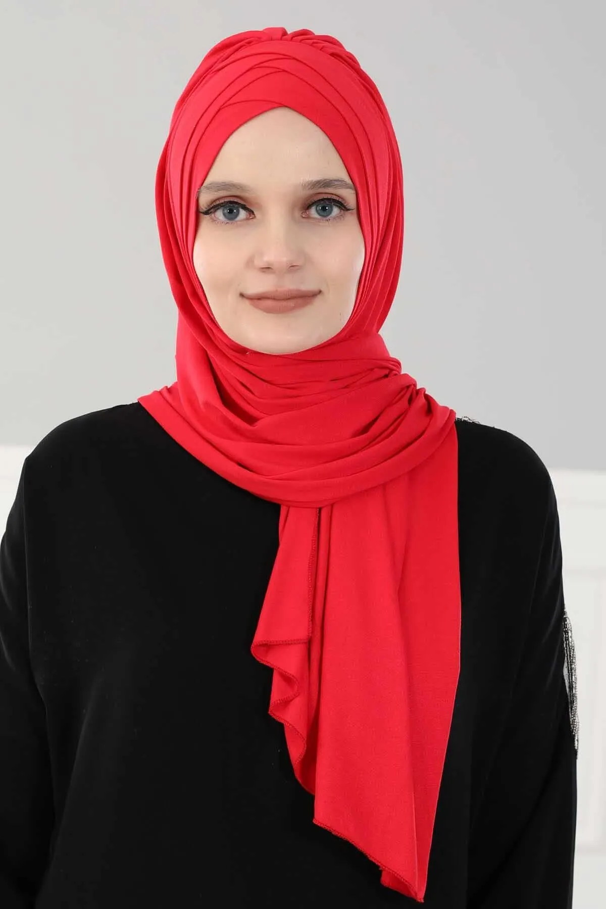 Soft Jersey Hijab Shawl for Women, 95% Cotton and Comfortable Ready to Wear Women Headscarf, Cross Stich Instant Pre-tied Hijab Shawl,PS-41