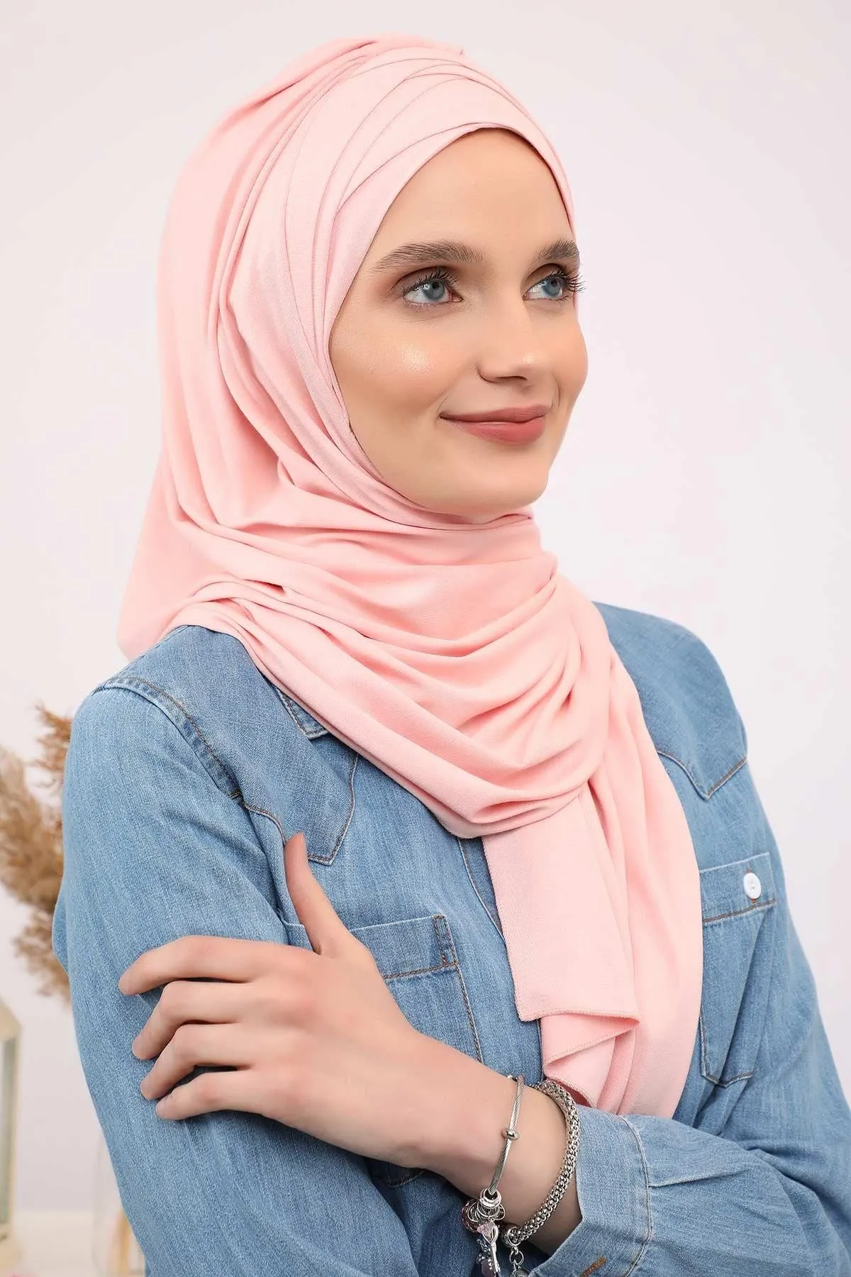 Soft Jersey Hijab Shawl for Women, 95% Cotton and Comfortable Ready to Wear Women Headscarf, Cross Stich Instant Pre-tied Hijab Shawl,PS-41