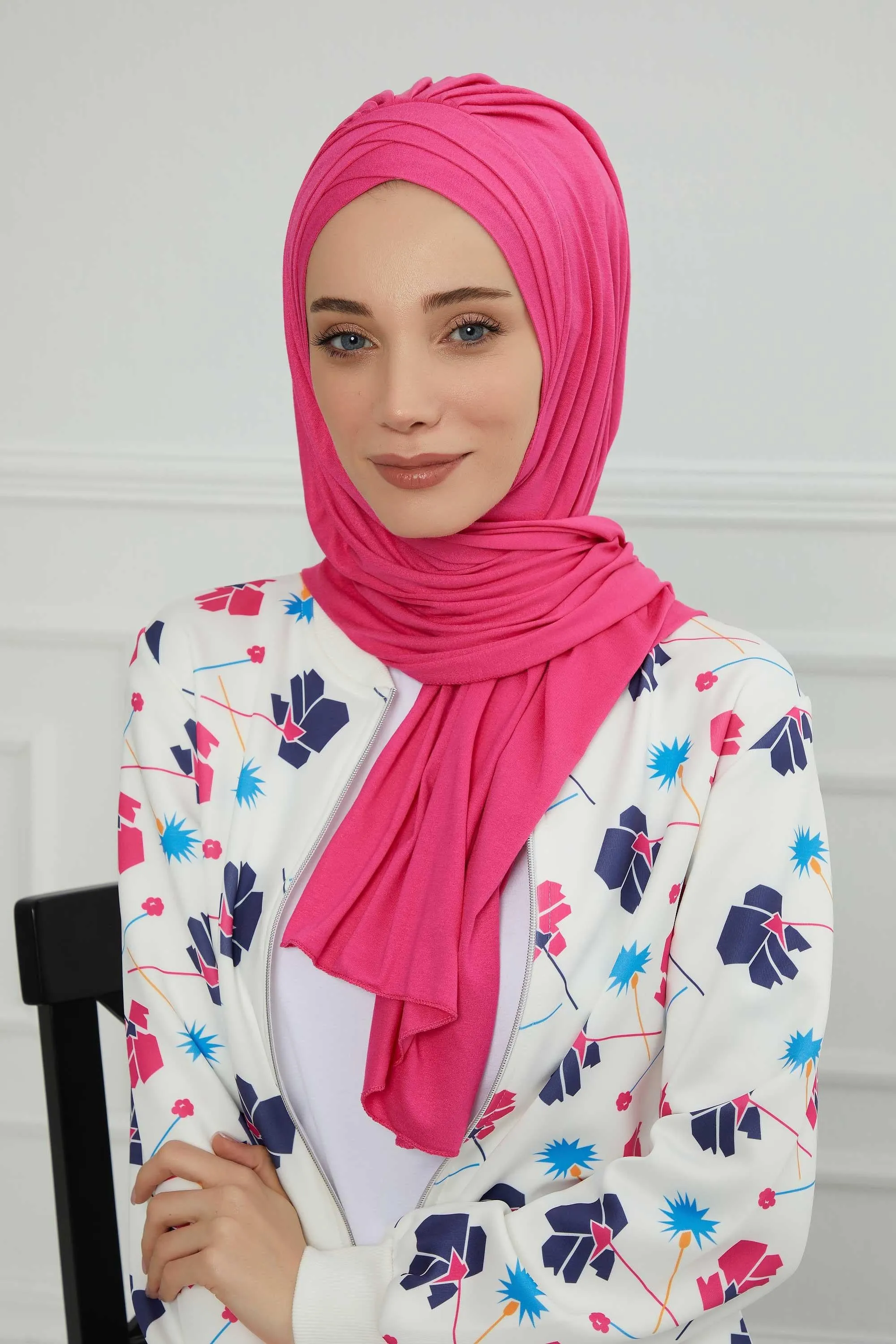 Soft Jersey Hijab Shawl for Women, 95% Cotton and Comfortable Ready to Wear Women Headscarf, Cross Stich Instant Pre-tied Hijab Shawl,PS-41