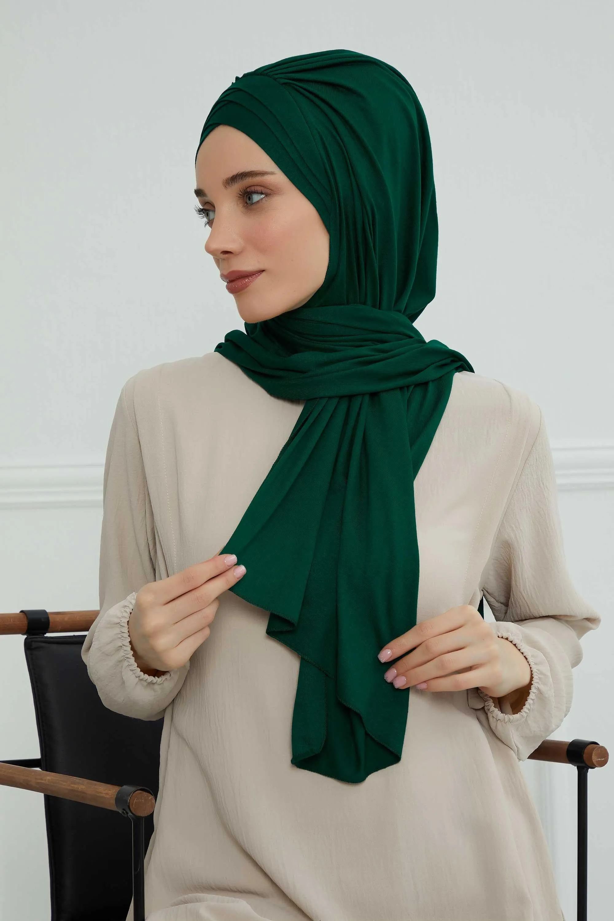 Soft Jersey Hijab Shawl for Women, 95% Cotton and Comfortable Ready to Wear Women Headscarf, Cross Stich Instant Pre-tied Hijab Shawl,PS-41