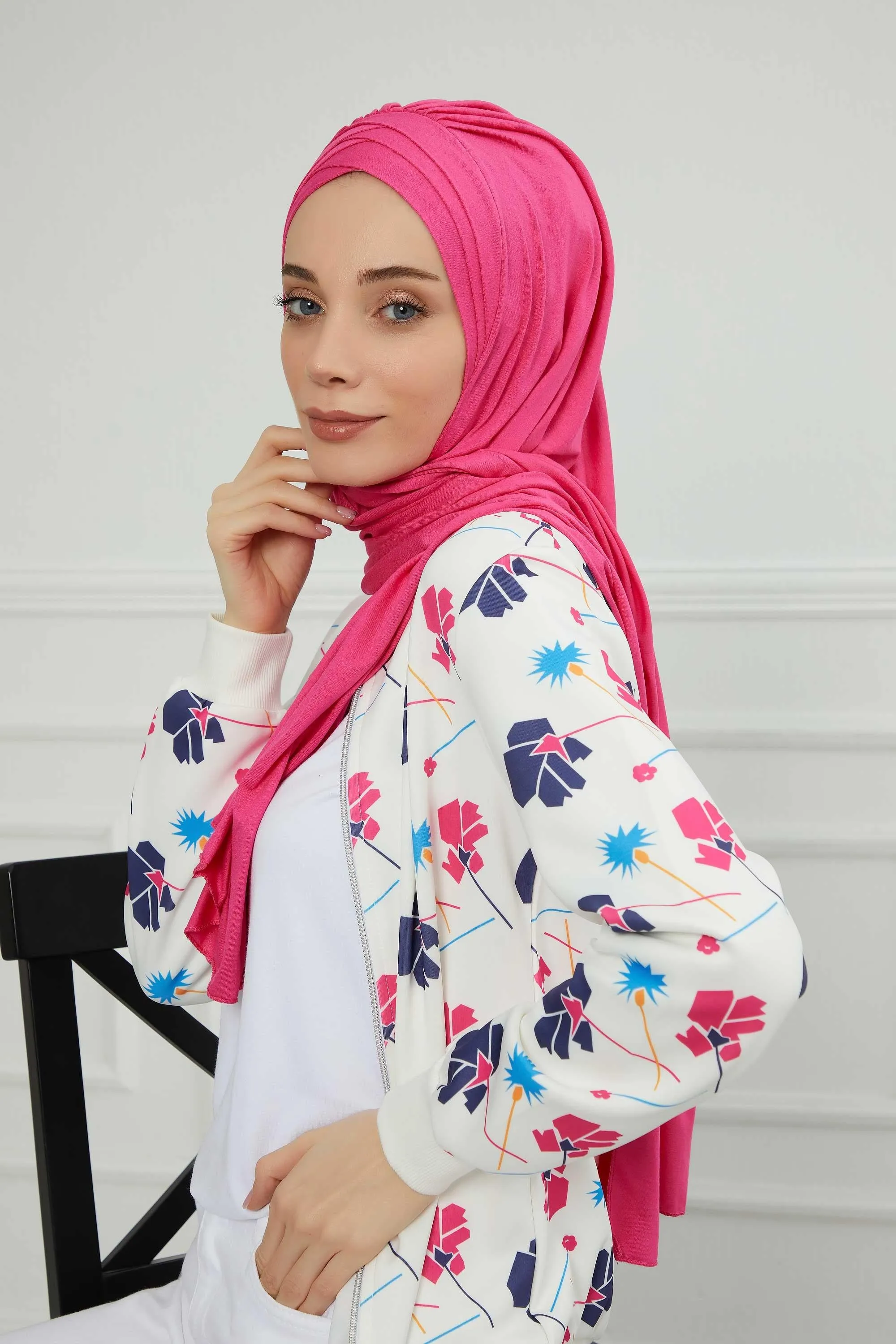 Soft Jersey Hijab Shawl for Women, 95% Cotton and Comfortable Ready to Wear Women Headscarf, Cross Stich Instant Pre-tied Hijab Shawl,PS-41