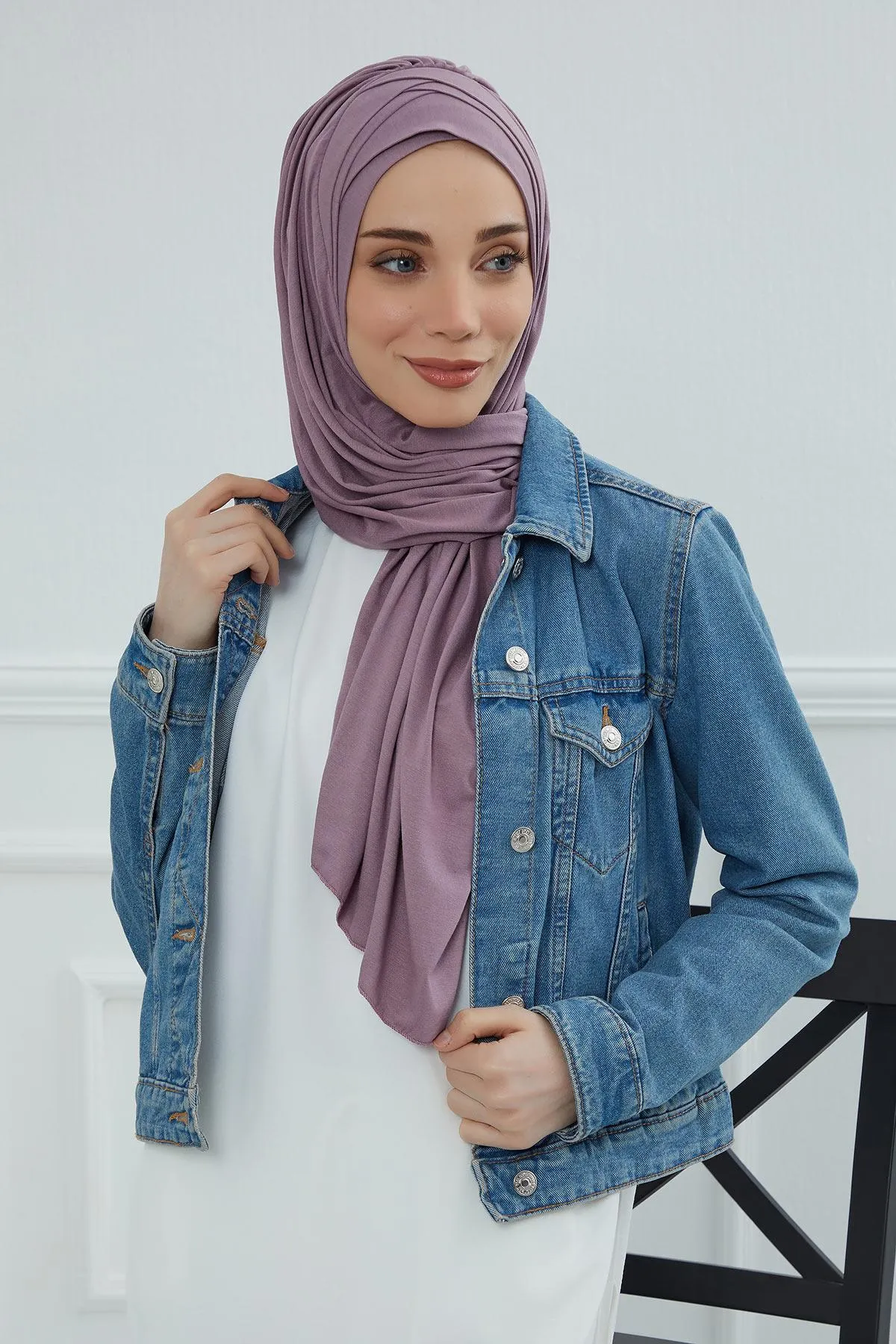 Soft Jersey Hijab Shawl for Women, 95% Cotton and Comfortable Ready to Wear Women Headscarf, Cross Stich Instant Pre-tied Hijab Shawl,PS-41