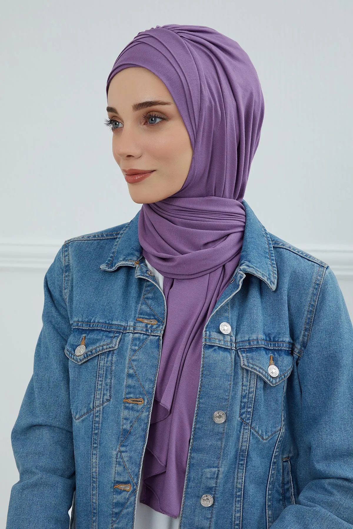 Soft Jersey Hijab Shawl for Women, 95% Cotton and Comfortable Ready to Wear Women Headscarf, Cross Stich Instant Pre-tied Hijab Shawl,PS-41