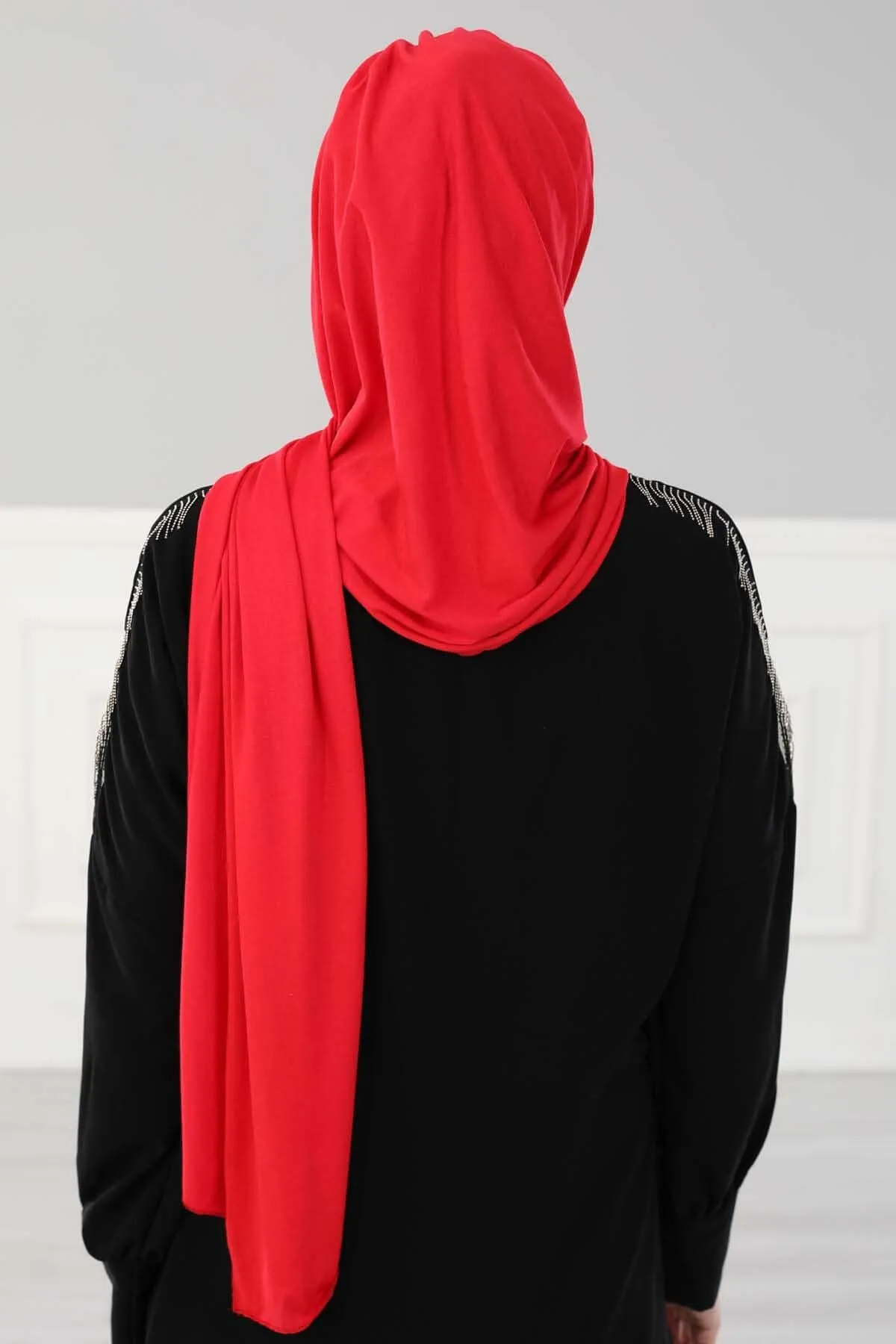 Soft Jersey Hijab Shawl for Women, 95% Cotton and Comfortable Ready to Wear Women Headscarf, Cross Stich Instant Pre-tied Hijab Shawl,PS-41