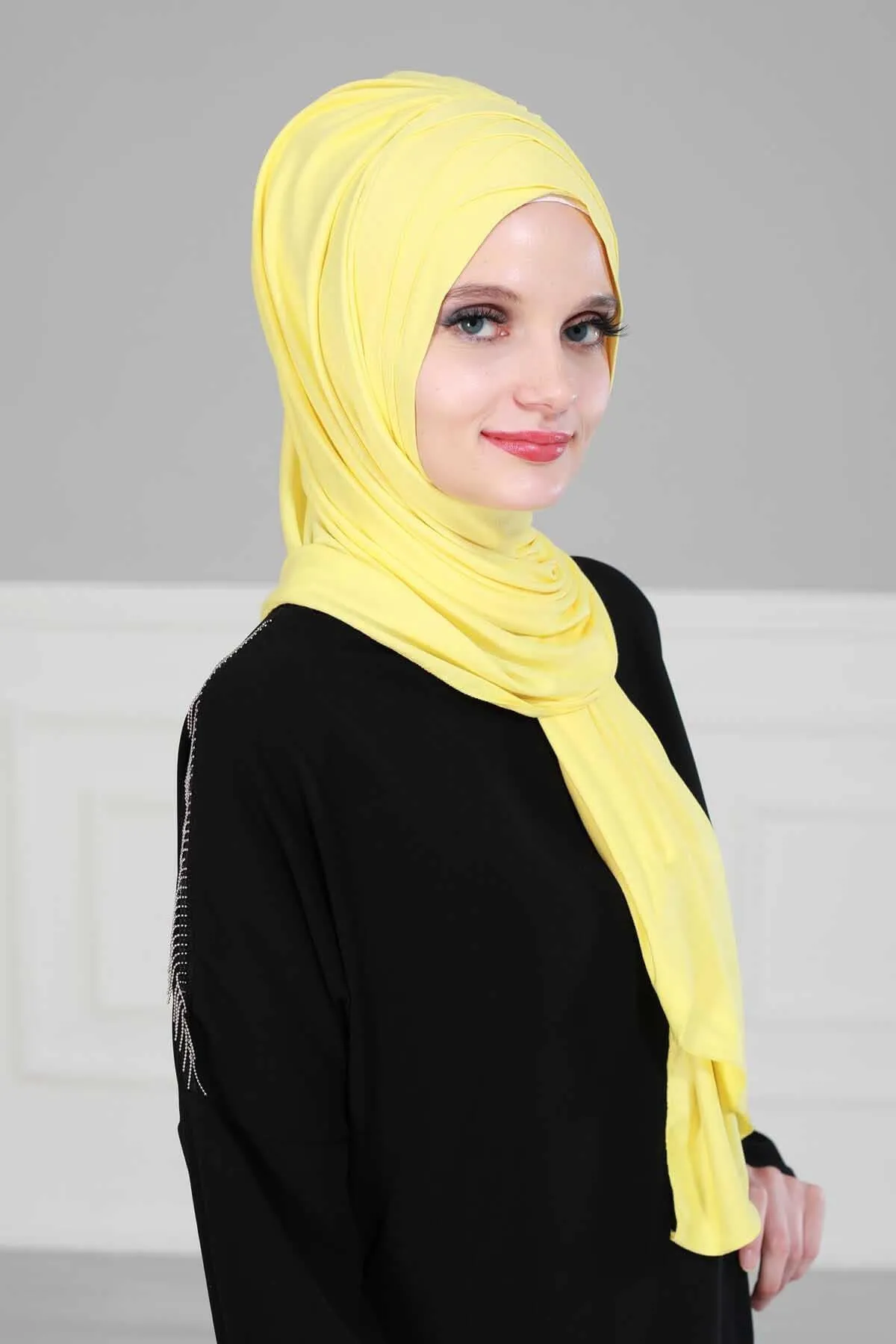 Soft Jersey Hijab Shawl for Women, 95% Cotton and Comfortable Ready to Wear Women Headscarf, Cross Stich Instant Pre-tied Hijab Shawl,PS-41