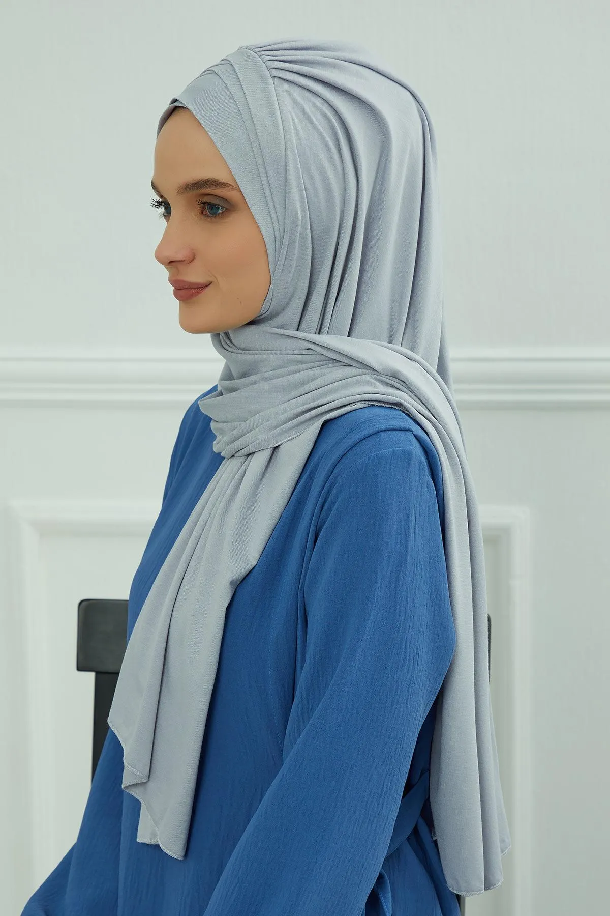 Soft Jersey Hijab Shawl for Women, 95% Cotton and Comfortable Ready to Wear Women Headscarf, Cross Stich Instant Pre-tied Hijab Shawl,PS-41