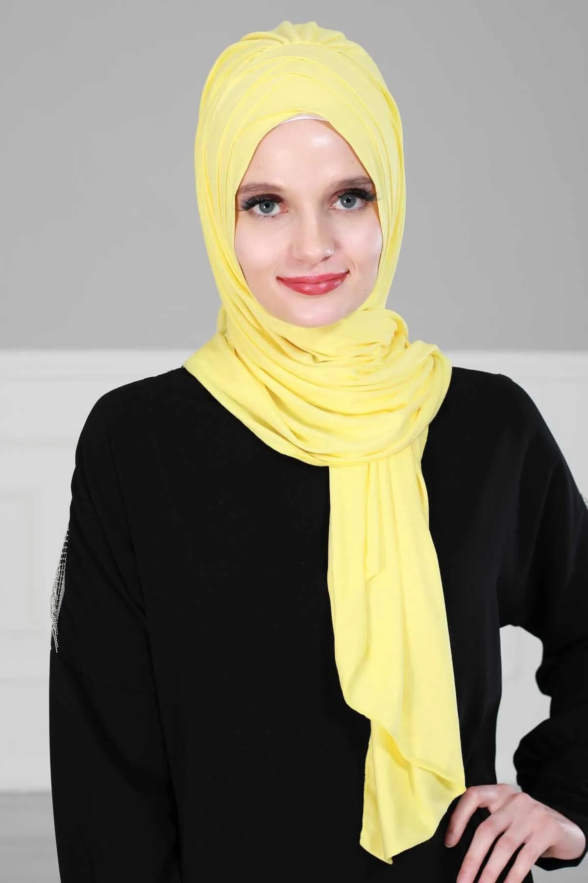 Soft Jersey Hijab Shawl for Women, 95% Cotton and Comfortable Ready to Wear Women Headscarf, Cross Stich Instant Pre-tied Hijab Shawl,PS-41