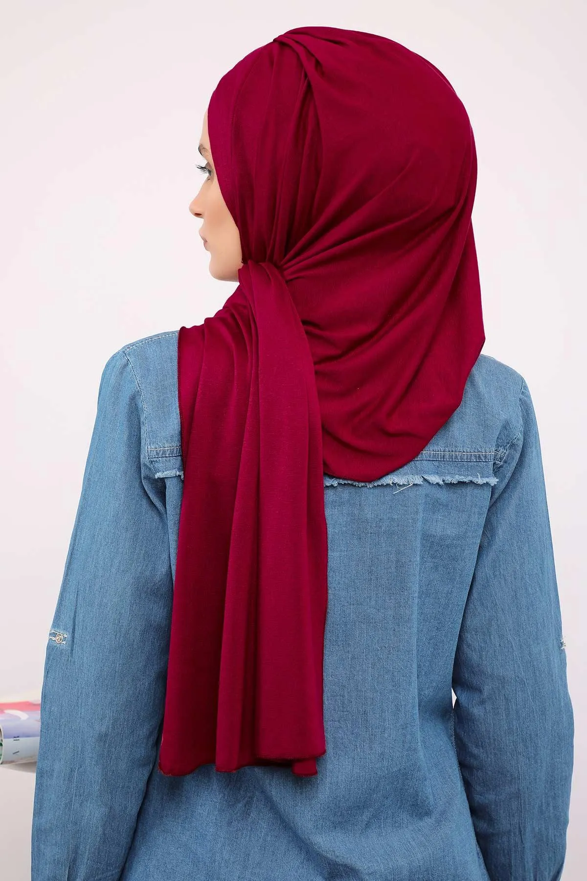 Soft Jersey Hijab Shawl for Women, 95% Cotton and Comfortable Ready to Wear Women Headscarf, Cross Stich Instant Pre-tied Hijab Shawl,PS-41