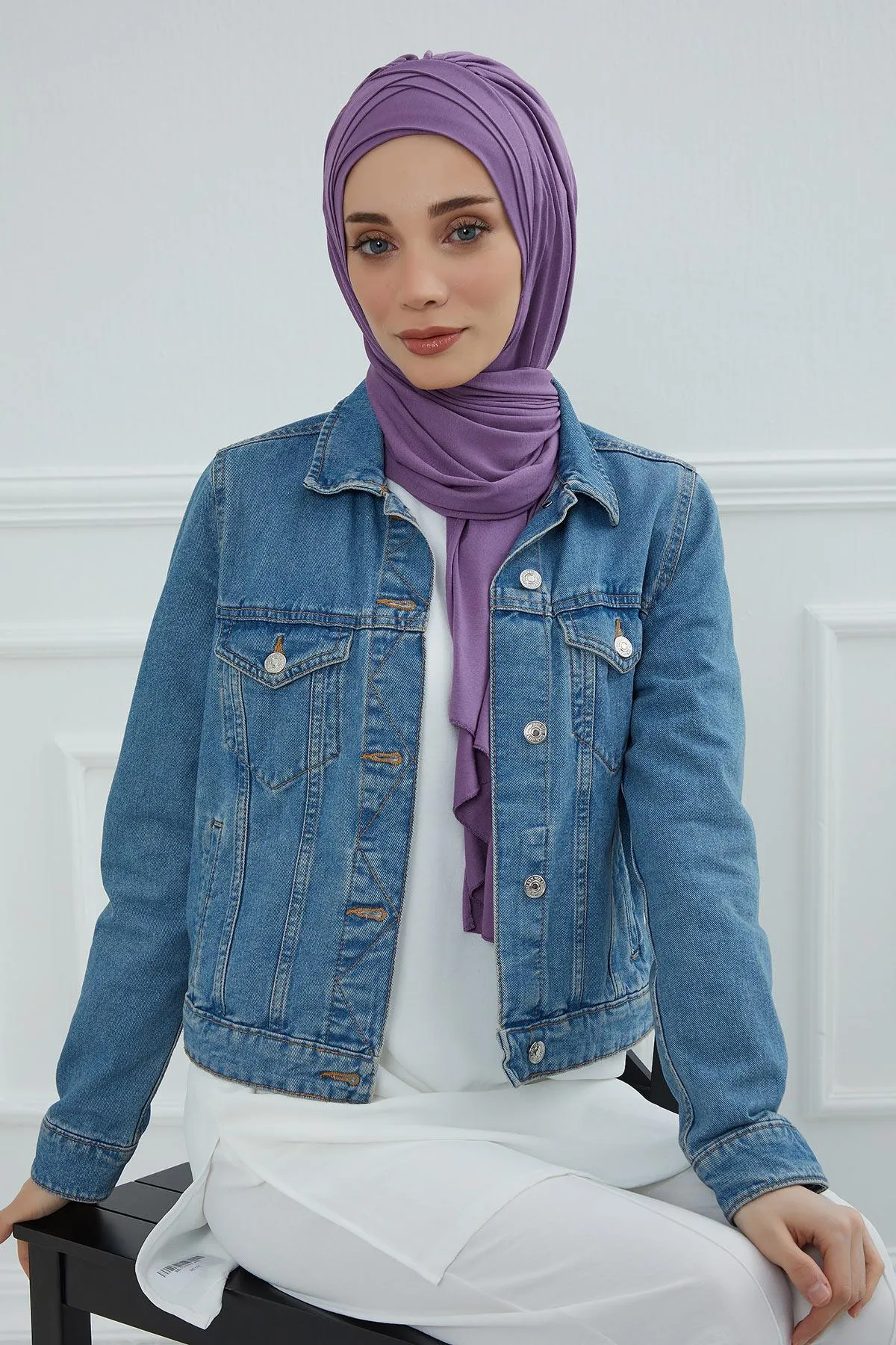 Soft Jersey Hijab Shawl for Women, 95% Cotton and Comfortable Ready to Wear Women Headscarf, Cross Stich Instant Pre-tied Hijab Shawl,PS-41