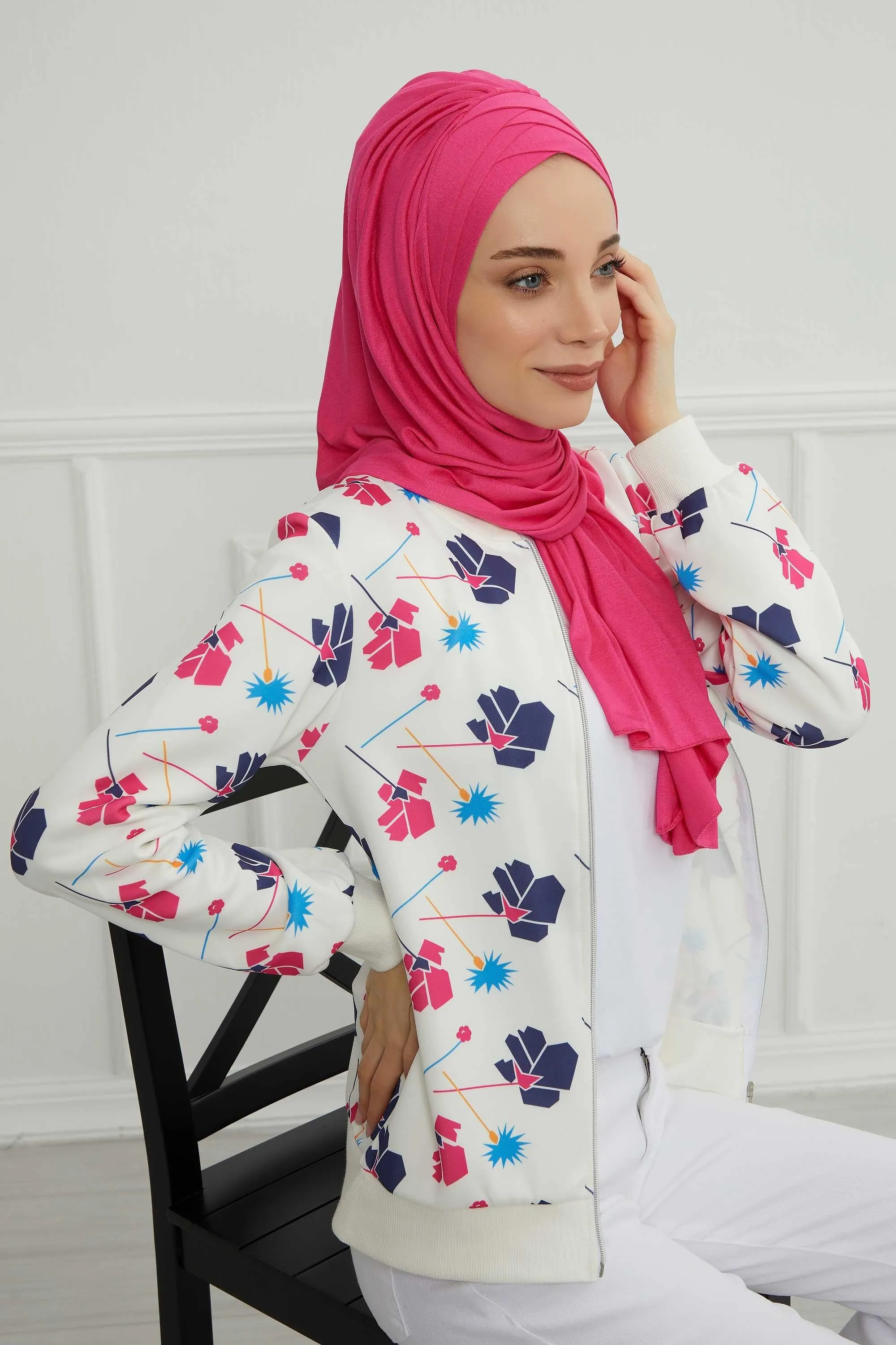 Soft Jersey Hijab Shawl for Women, 95% Cotton and Comfortable Ready to Wear Women Headscarf, Cross Stich Instant Pre-tied Hijab Shawl,PS-41