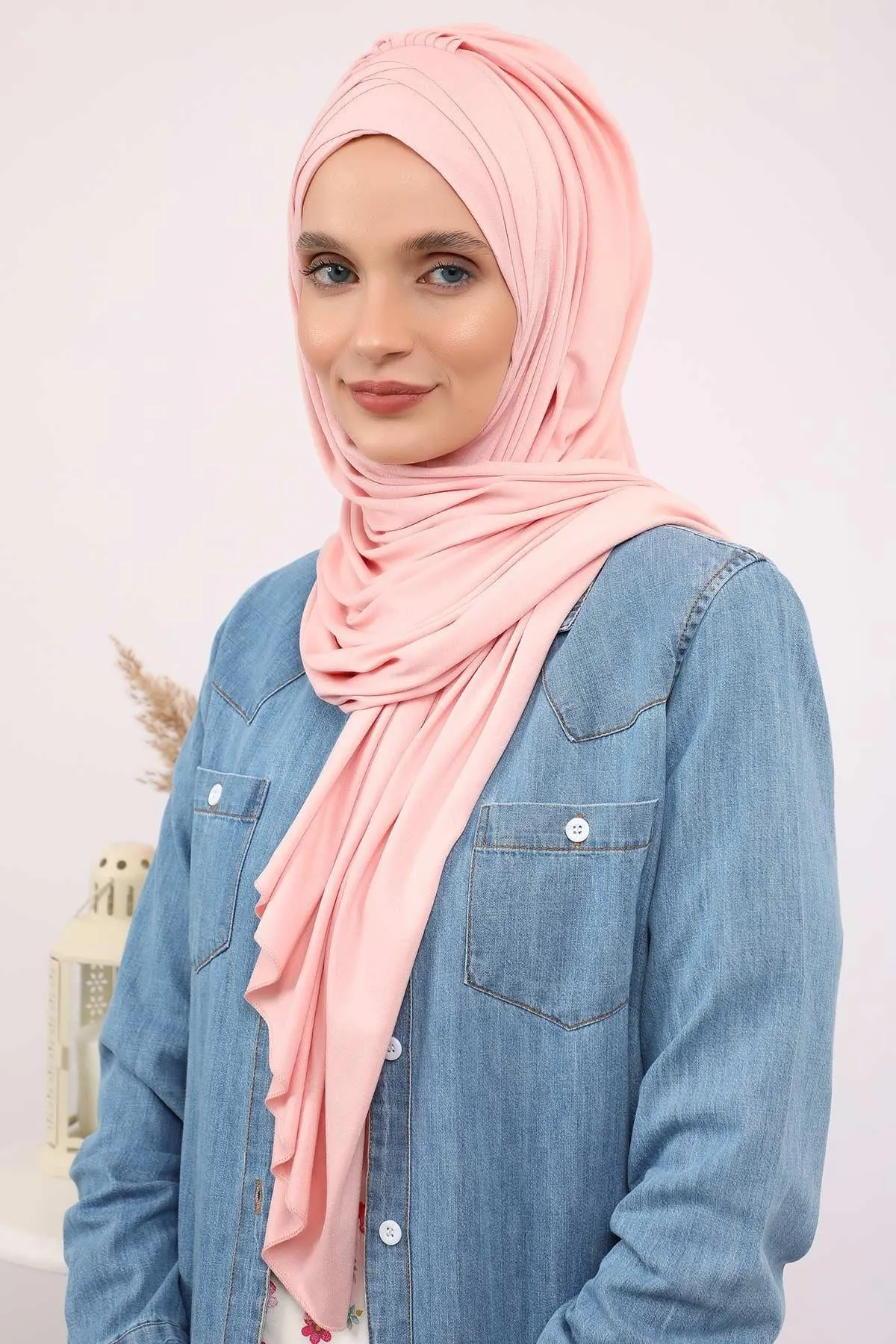 Soft Jersey Hijab Shawl for Women, 95% Cotton and Comfortable Ready to Wear Women Headscarf, Cross Stich Instant Pre-tied Hijab Shawl,PS-41