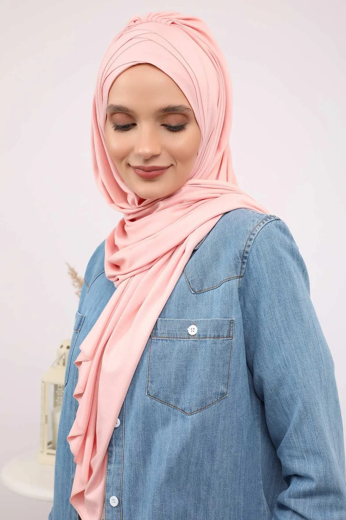 Soft Jersey Hijab Shawl for Women, 95% Cotton and Comfortable Ready to Wear Women Headscarf, Cross Stich Instant Pre-tied Hijab Shawl,PS-41