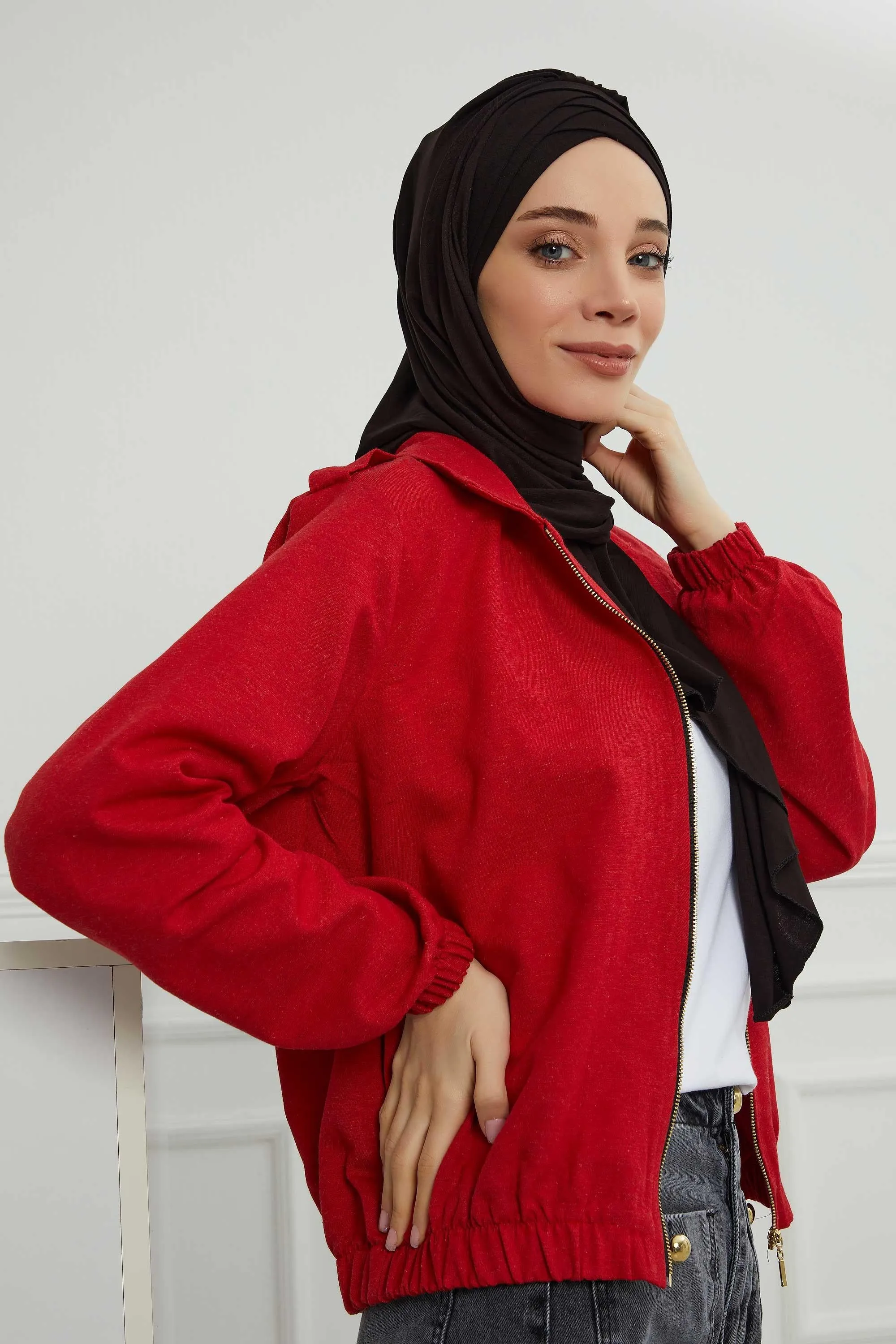 Soft Jersey Hijab Shawl for Women, 95% Cotton and Comfortable Ready to Wear Women Headscarf, Cross Stich Instant Pre-tied Hijab Shawl,PS-41