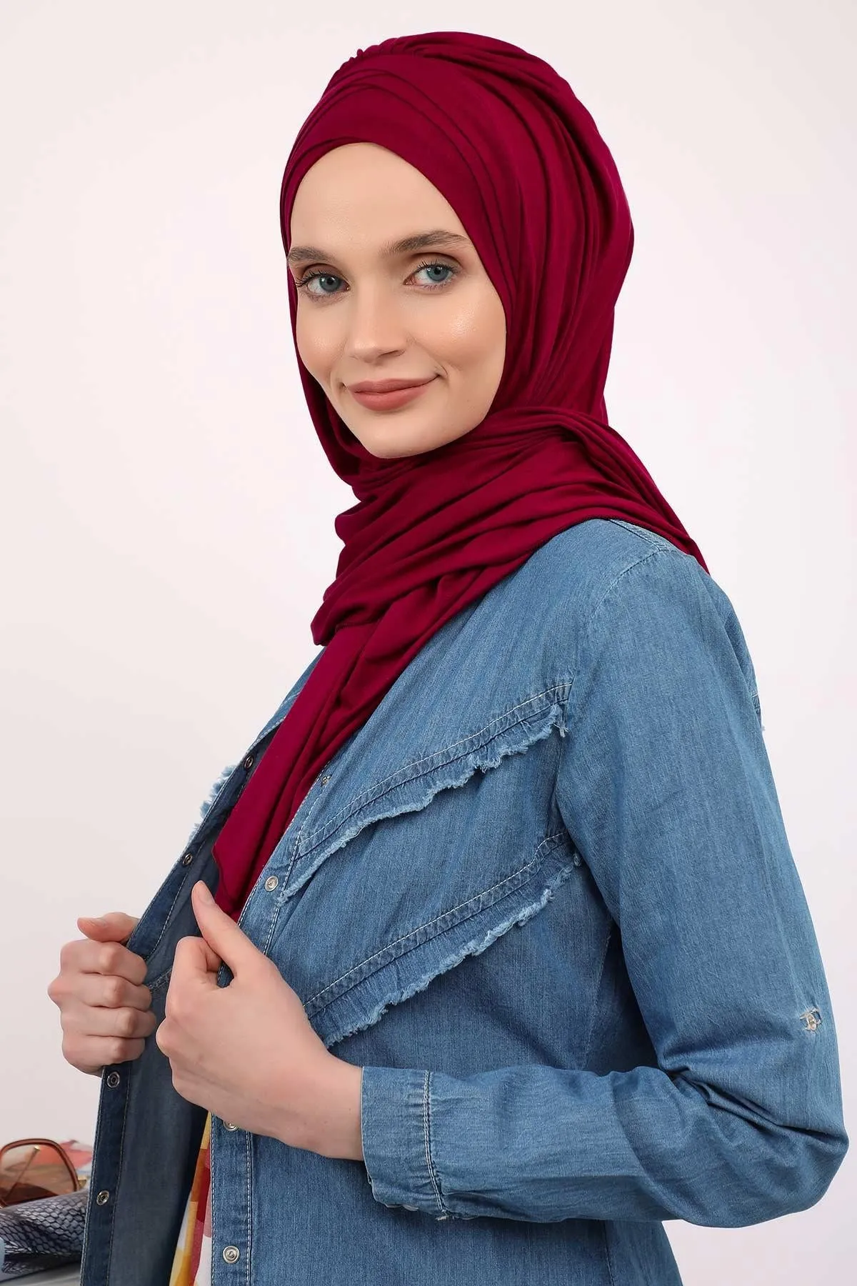 Soft Jersey Hijab Shawl for Women, 95% Cotton and Comfortable Ready to Wear Women Headscarf, Cross Stich Instant Pre-tied Hijab Shawl,PS-41