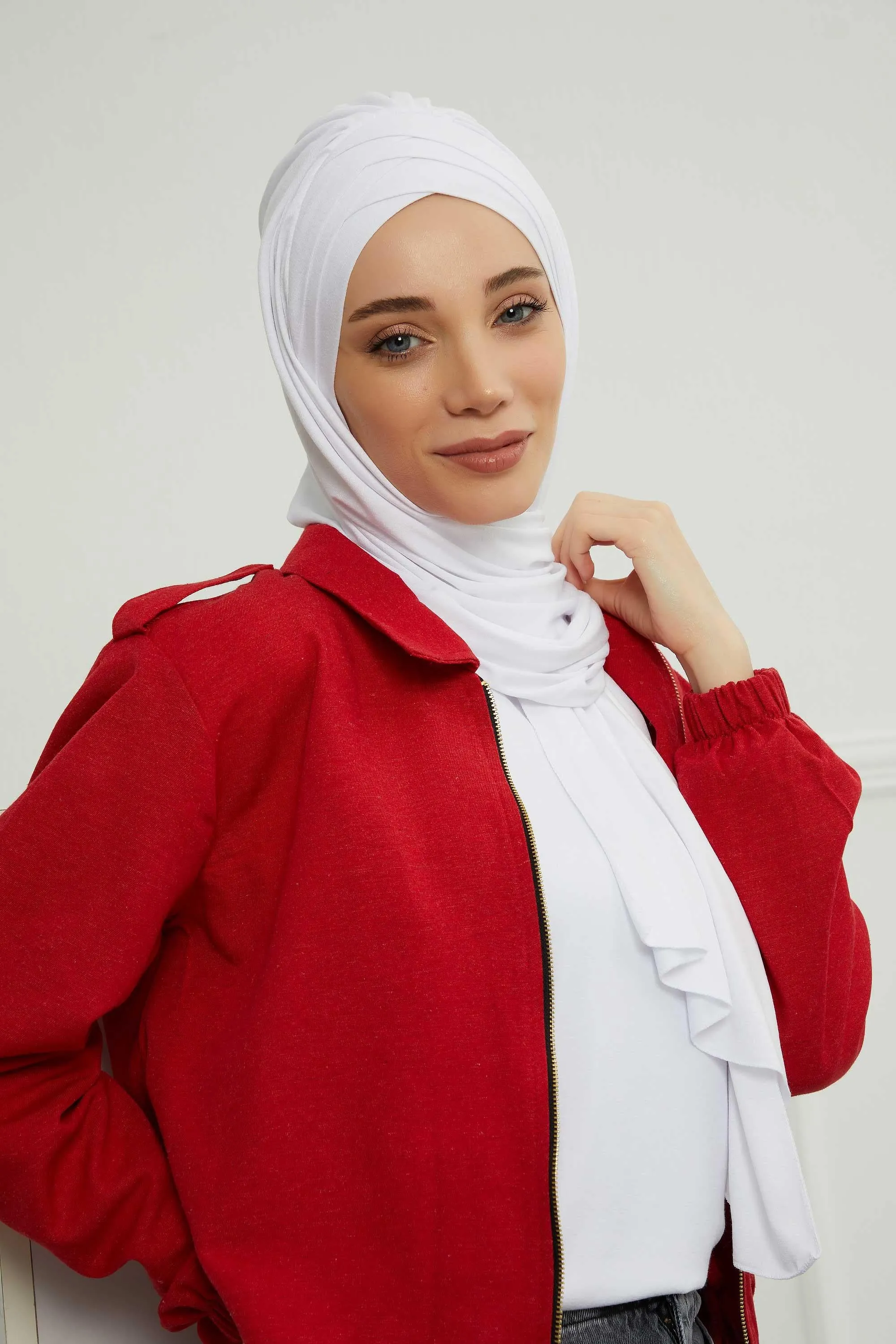 Soft Jersey Hijab Shawl for Women, 95% Cotton and Comfortable Ready to Wear Women Headscarf, Cross Stich Instant Pre-tied Hijab Shawl,PS-41
