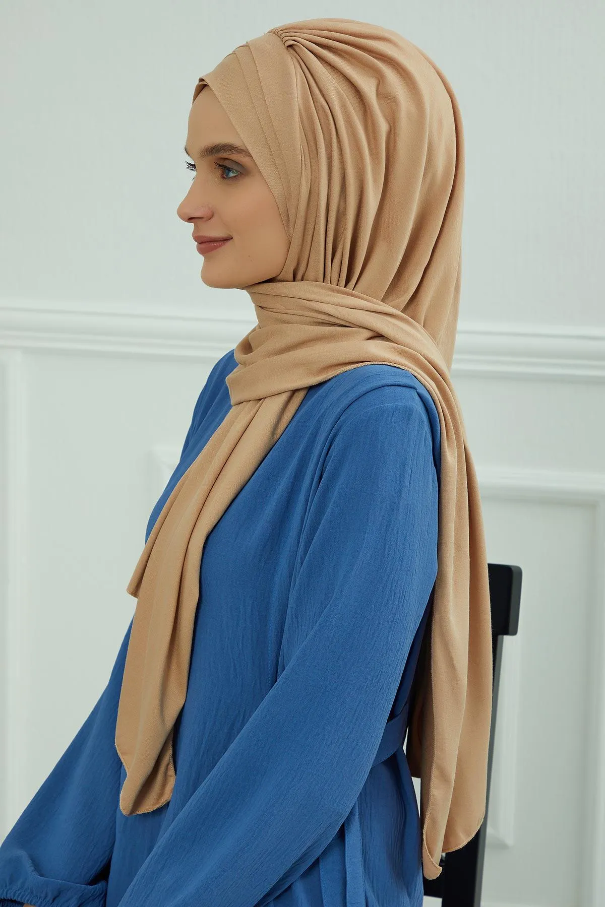 Soft Jersey Hijab Shawl for Women, 95% Cotton and Comfortable Ready to Wear Women Headscarf, Cross Stich Instant Pre-tied Hijab Shawl,PS-41