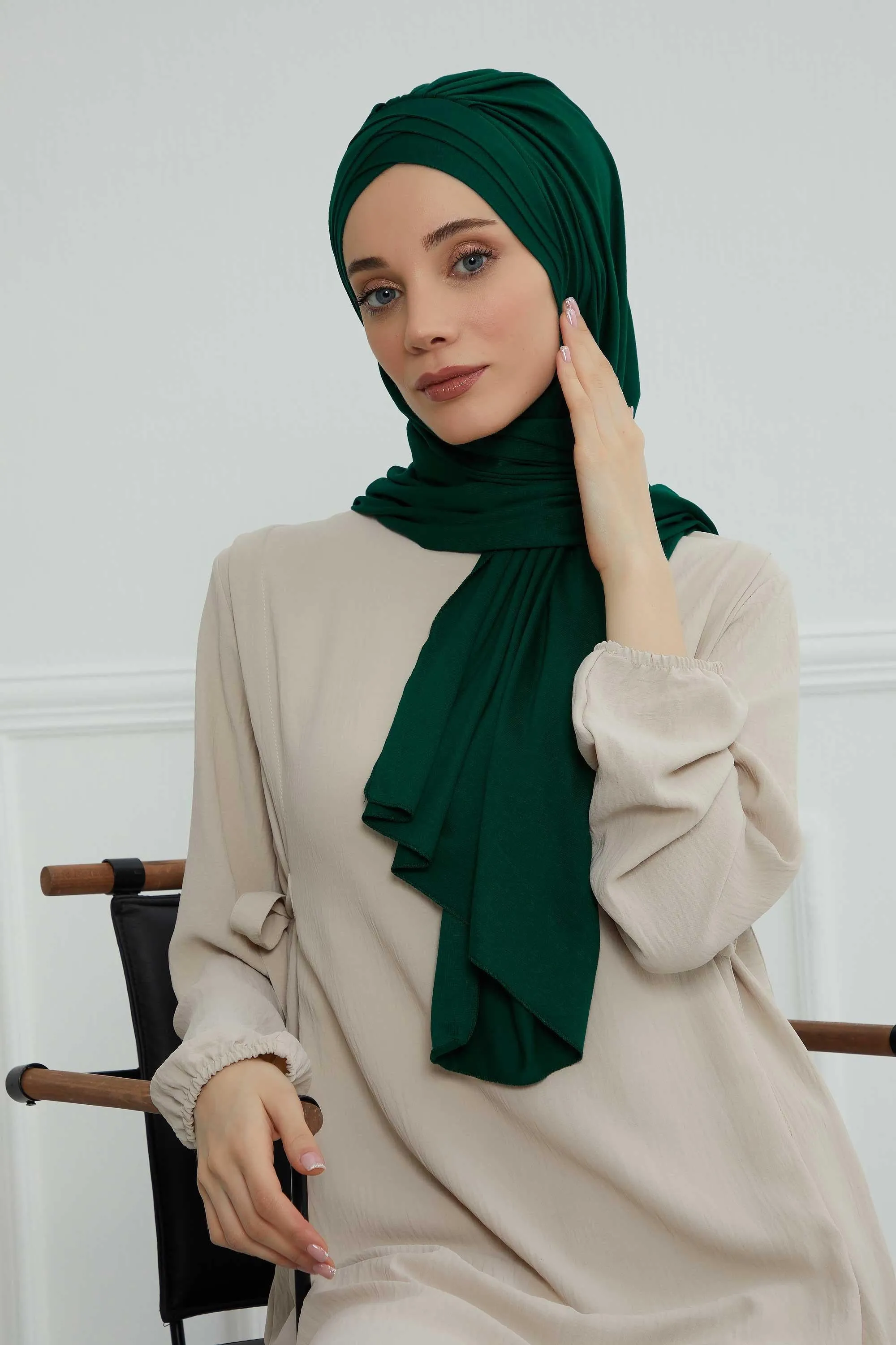 Soft Jersey Hijab Shawl for Women, 95% Cotton and Comfortable Ready to Wear Women Headscarf, Cross Stich Instant Pre-tied Hijab Shawl,PS-41