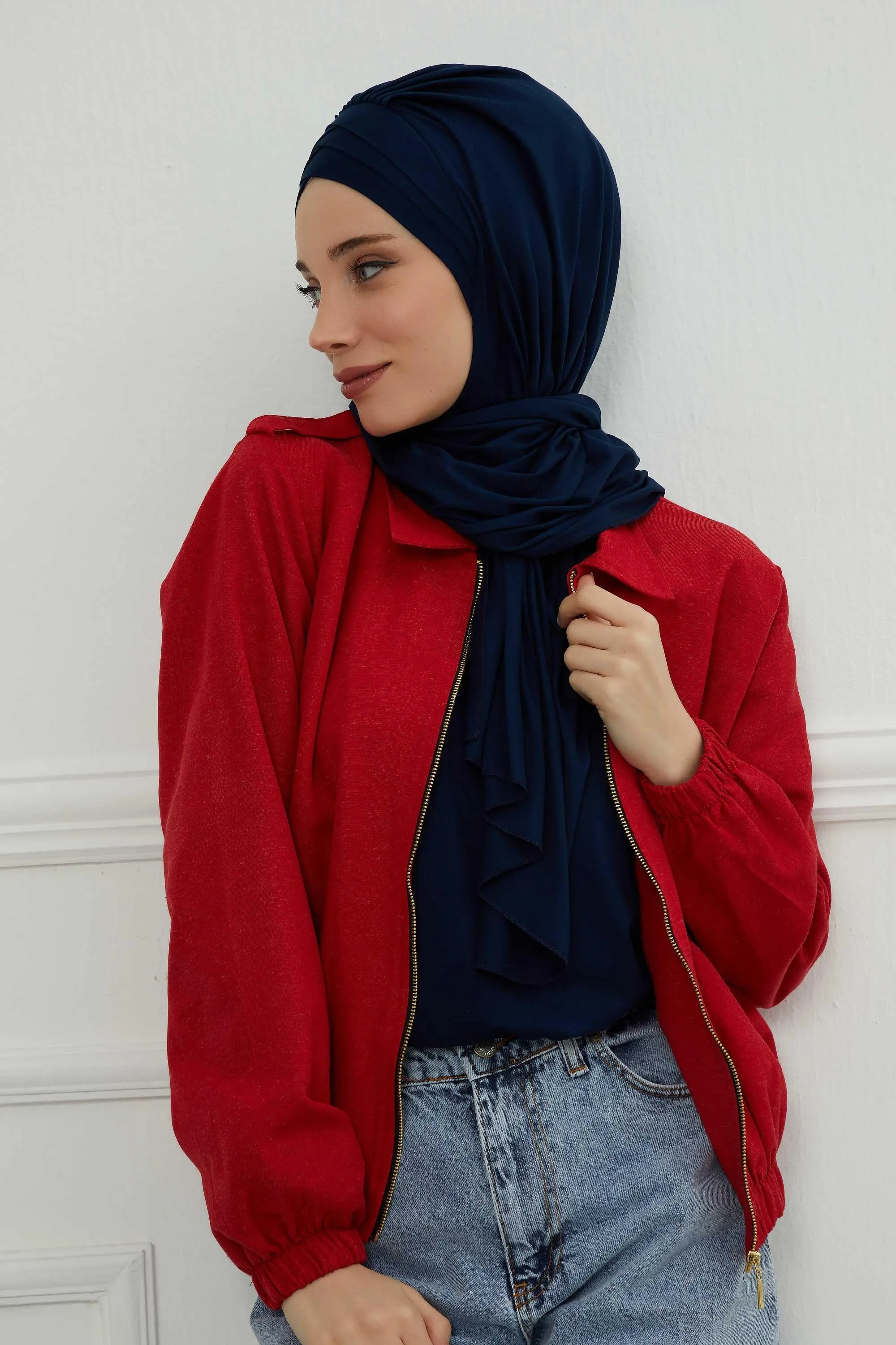 Soft Jersey Hijab Shawl for Women, 95% Cotton and Comfortable Ready to Wear Women Headscarf, Cross Stich Instant Pre-tied Hijab Shawl,PS-41