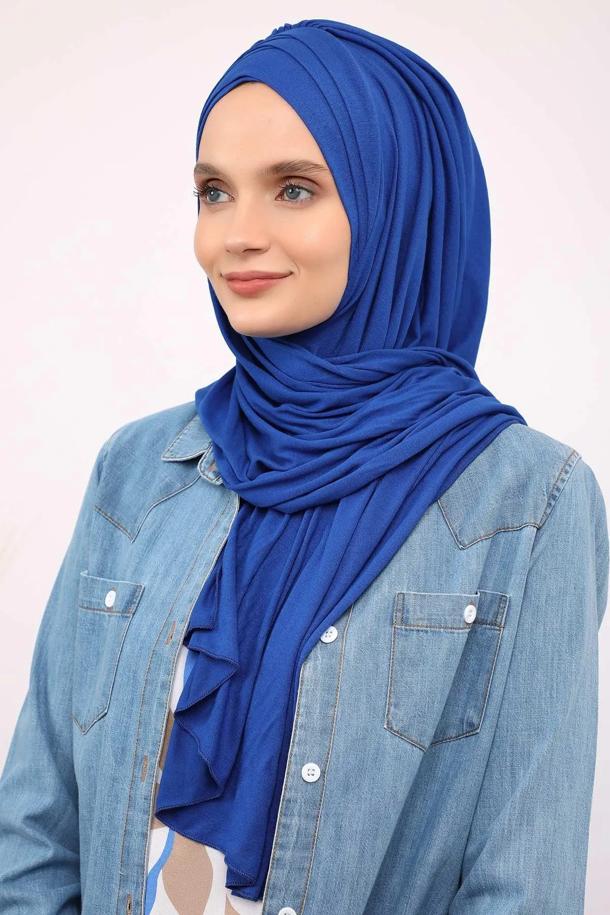 Soft Jersey Hijab Shawl for Women, 95% Cotton and Comfortable Ready to Wear Women Headscarf, Cross Stich Instant Pre-tied Hijab Shawl,PS-41