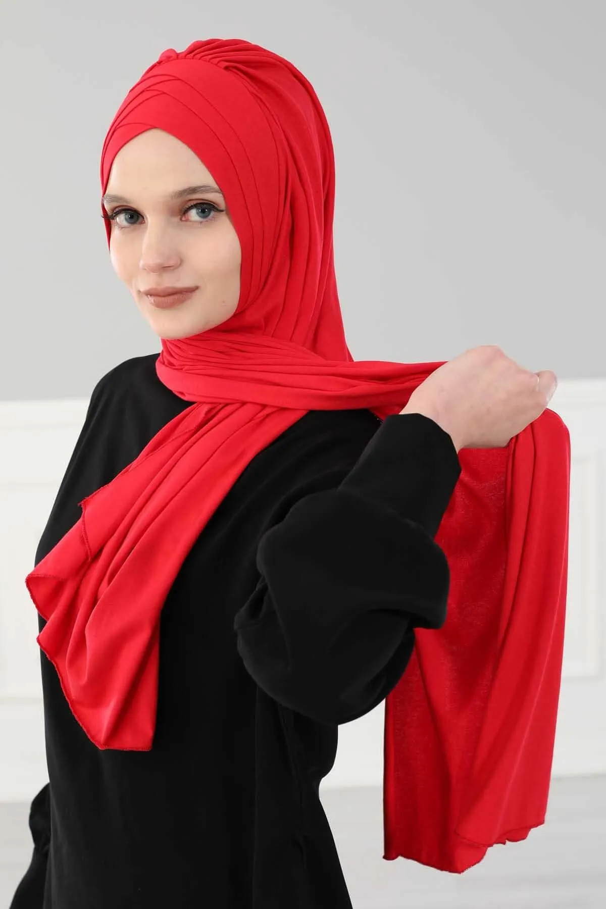 Soft Jersey Hijab Shawl for Women, 95% Cotton and Comfortable Ready to Wear Women Headscarf, Cross Stich Instant Pre-tied Hijab Shawl,PS-41