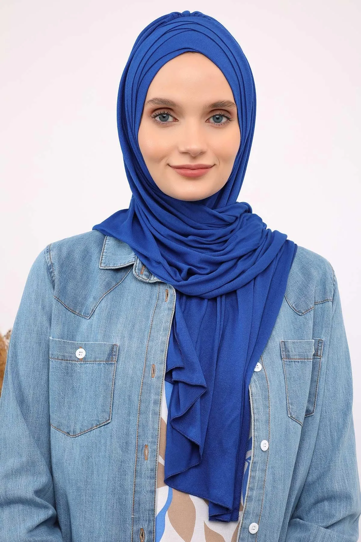 Soft Jersey Hijab Shawl for Women, 95% Cotton and Comfortable Ready to Wear Women Headscarf, Cross Stich Instant Pre-tied Hijab Shawl,PS-41