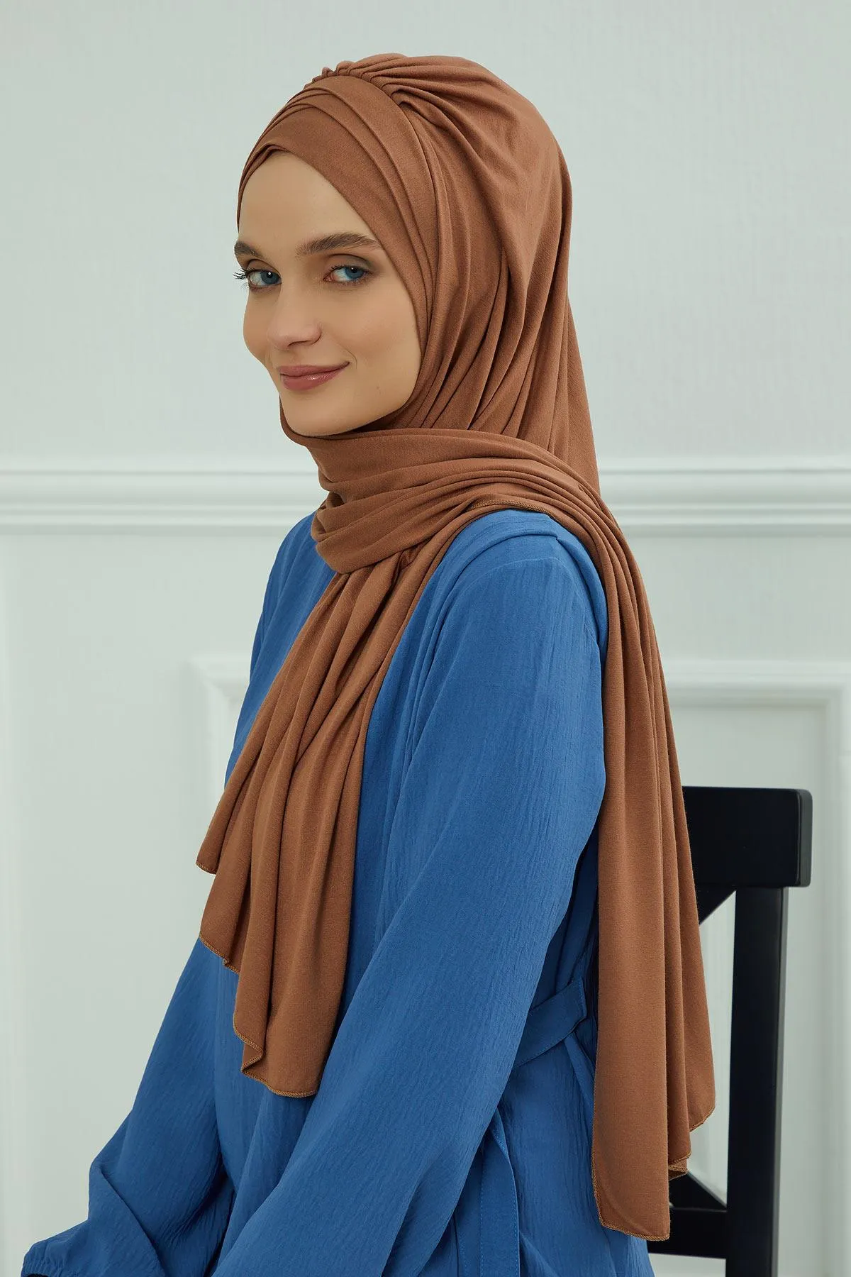 Soft Jersey Hijab Shawl for Women, 95% Cotton and Comfortable Ready to Wear Women Headscarf, Cross Stich Instant Pre-tied Hijab Shawl,PS-41