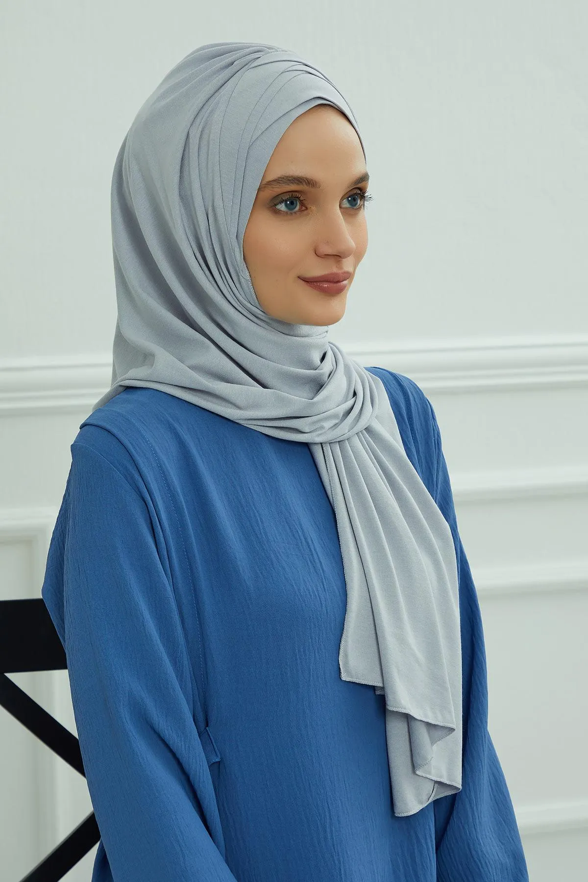 Soft Jersey Hijab Shawl for Women, 95% Cotton and Comfortable Ready to Wear Women Headscarf, Cross Stich Instant Pre-tied Hijab Shawl,PS-41