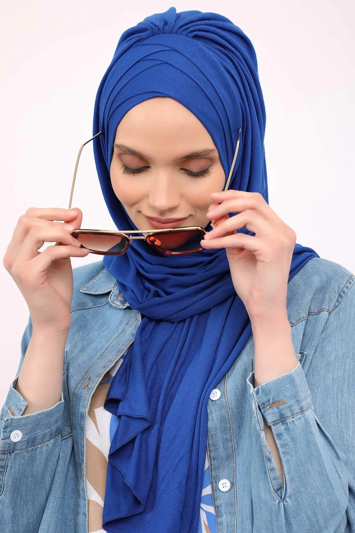 Soft Jersey Hijab Shawl for Women, 95% Cotton and Comfortable Ready to Wear Women Headscarf, Cross Stich Instant Pre-tied Hijab Shawl,PS-41