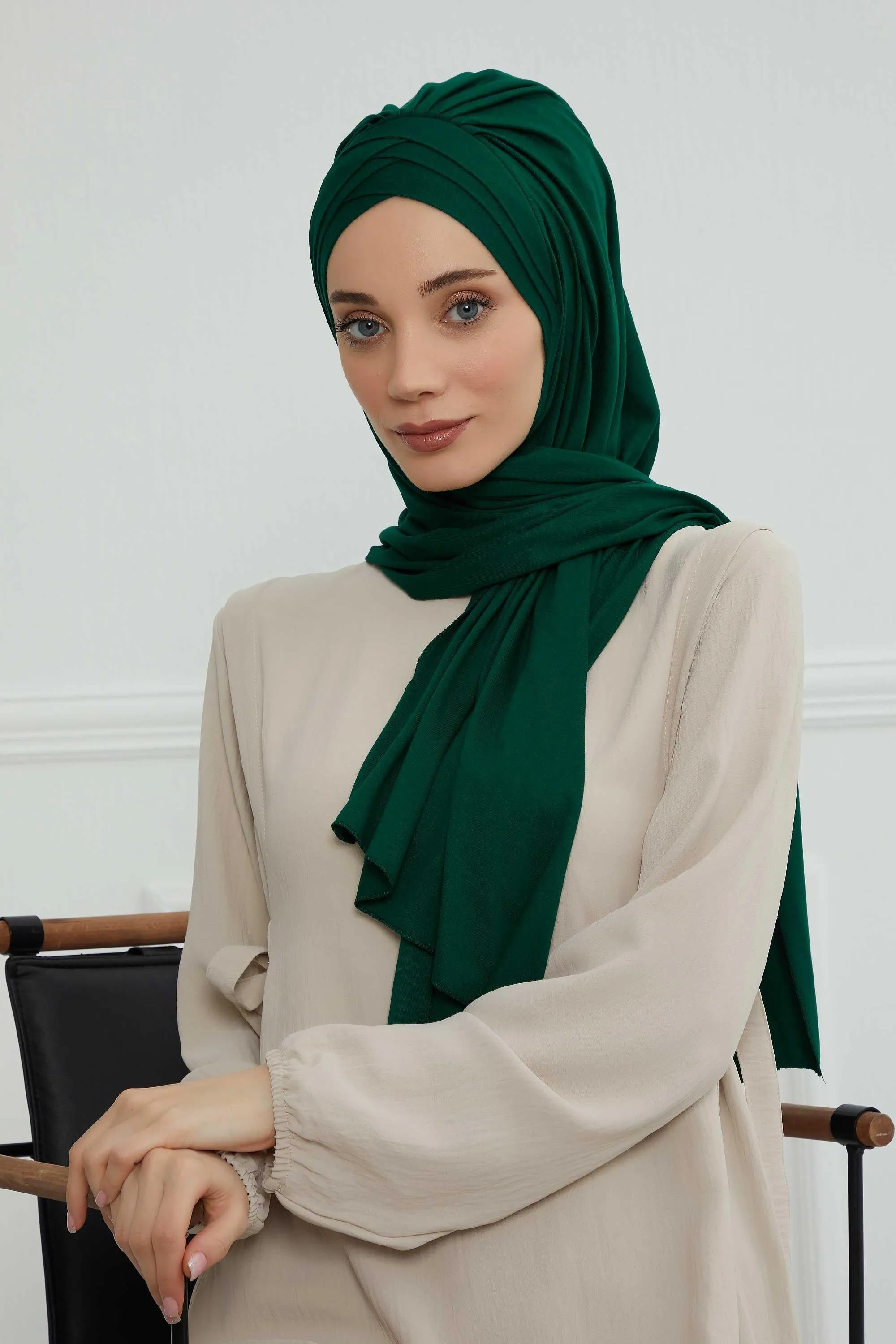 Soft Jersey Hijab Shawl for Women, 95% Cotton and Comfortable Ready to Wear Women Headscarf, Cross Stich Instant Pre-tied Hijab Shawl,PS-41