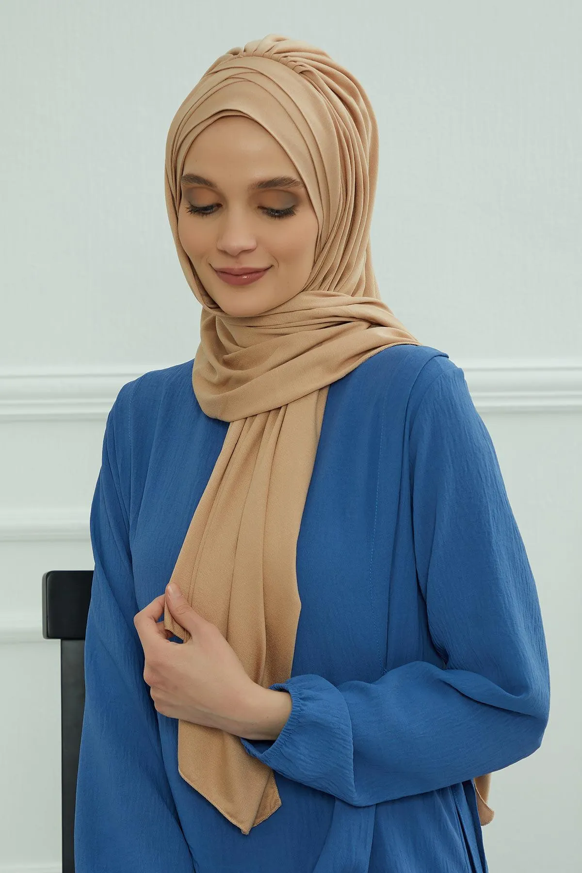 Soft Jersey Hijab Shawl for Women, 95% Cotton and Comfortable Ready to Wear Women Headscarf, Cross Stich Instant Pre-tied Hijab Shawl,PS-41