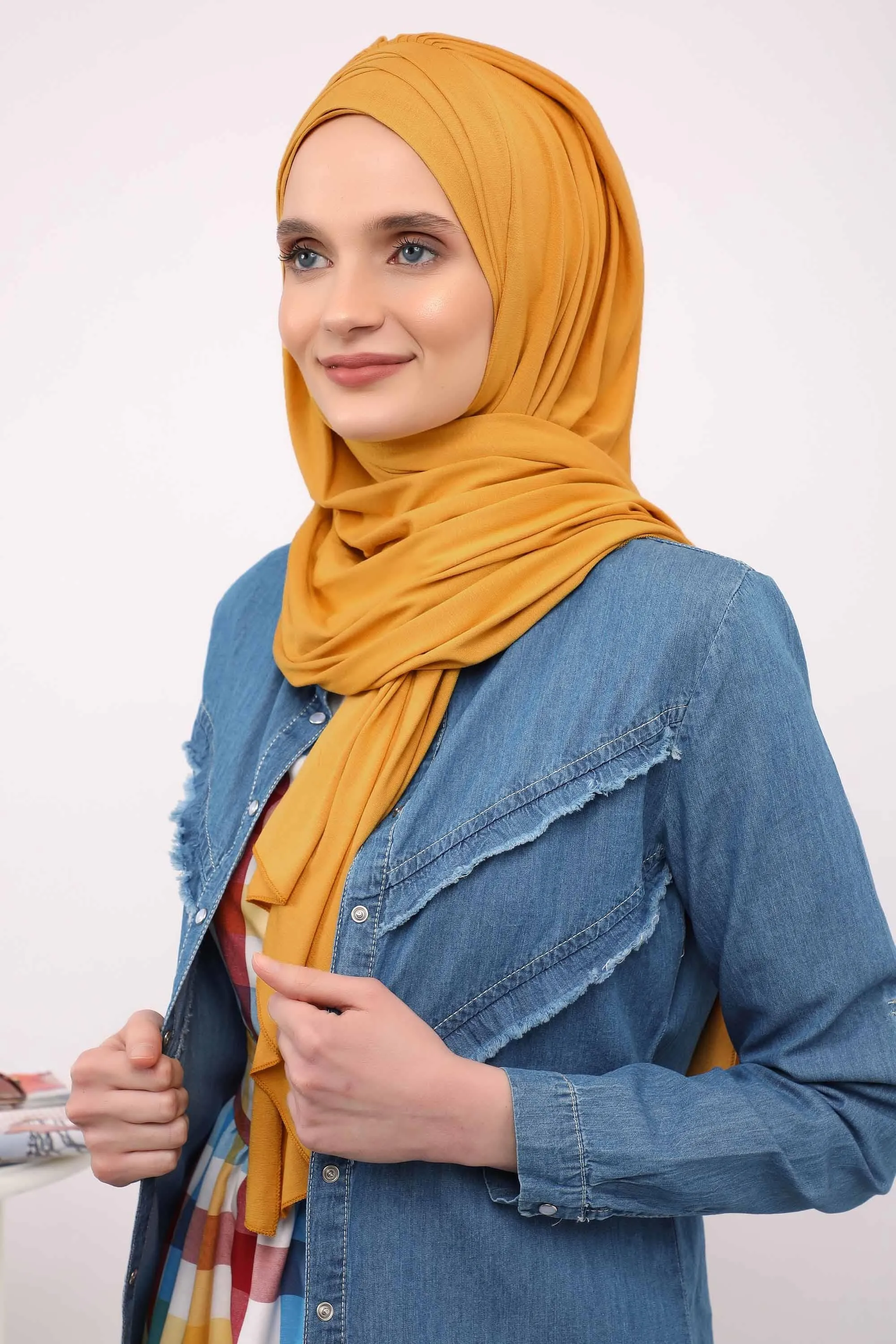 Soft Jersey Hijab Shawl for Women, 95% Cotton and Comfortable Ready to Wear Women Headscarf, Cross Stich Instant Pre-tied Hijab Shawl,PS-41