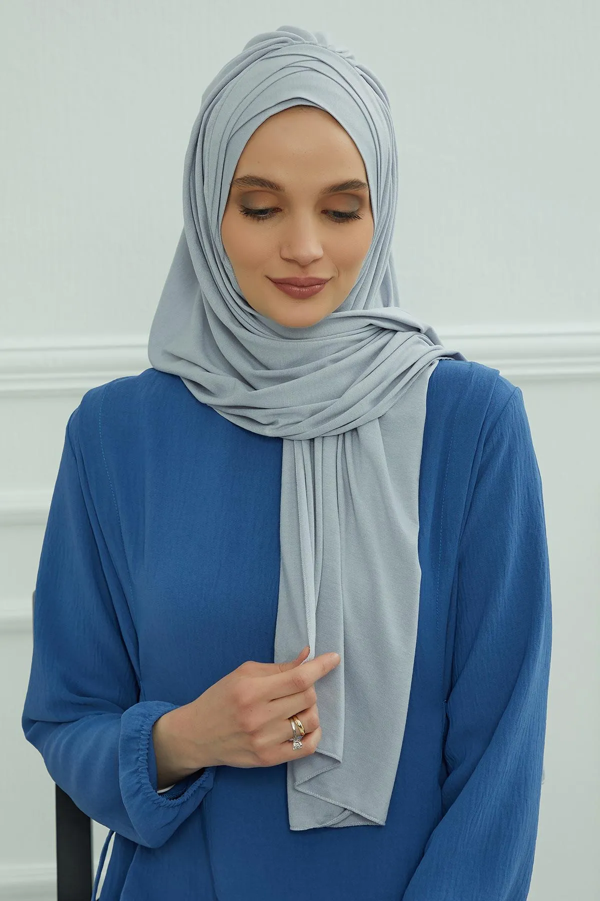 Soft Jersey Hijab Shawl for Women, 95% Cotton and Comfortable Ready to Wear Women Headscarf, Cross Stich Instant Pre-tied Hijab Shawl,PS-41
