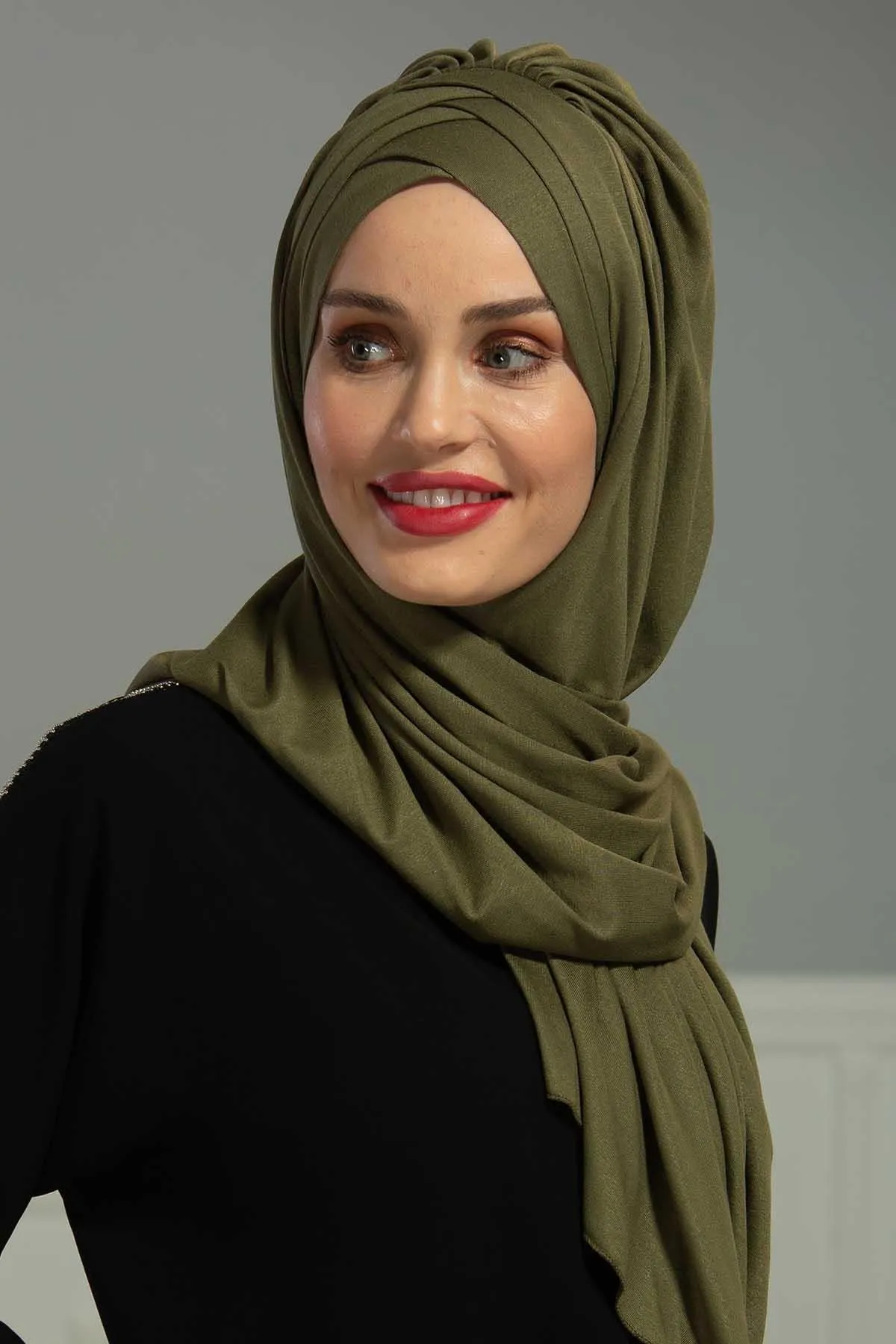 Soft Jersey Hijab Shawl for Women, 95% Cotton and Comfortable Ready to Wear Women Headscarf, Cross Stich Instant Pre-tied Hijab Shawl,PS-41