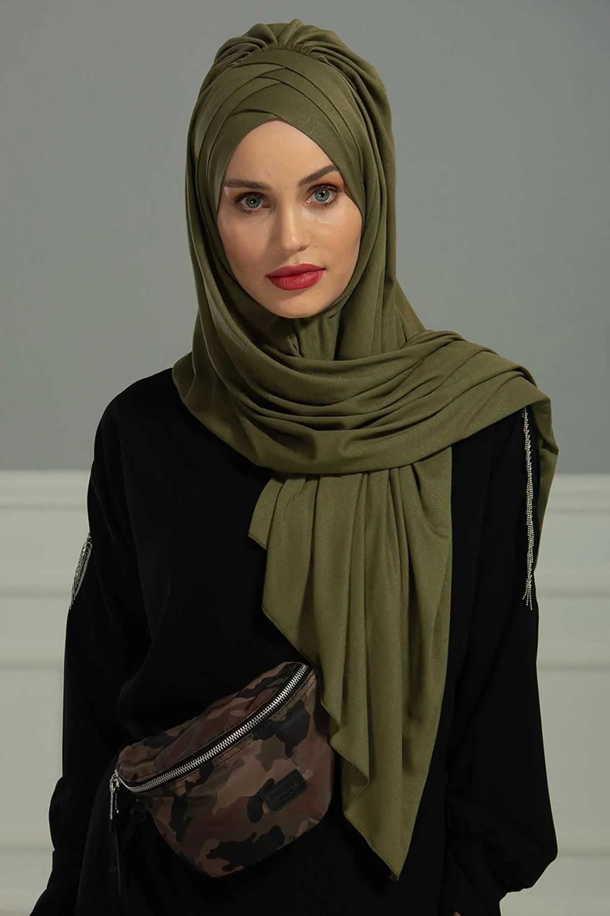 Soft Jersey Hijab Shawl for Women, 95% Cotton and Comfortable Ready to Wear Women Headscarf, Cross Stich Instant Pre-tied Hijab Shawl,PS-41