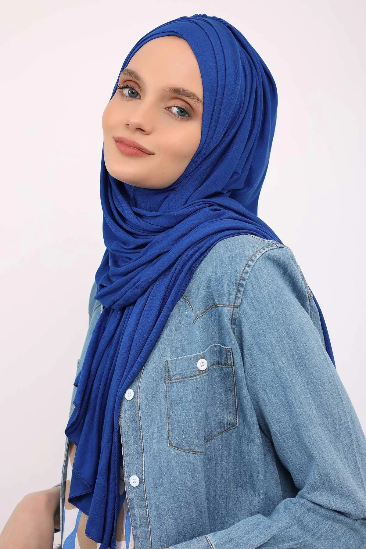 Soft Jersey Hijab Shawl for Women, 95% Cotton and Comfortable Ready to Wear Women Headscarf, Cross Stich Instant Pre-tied Hijab Shawl,PS-41