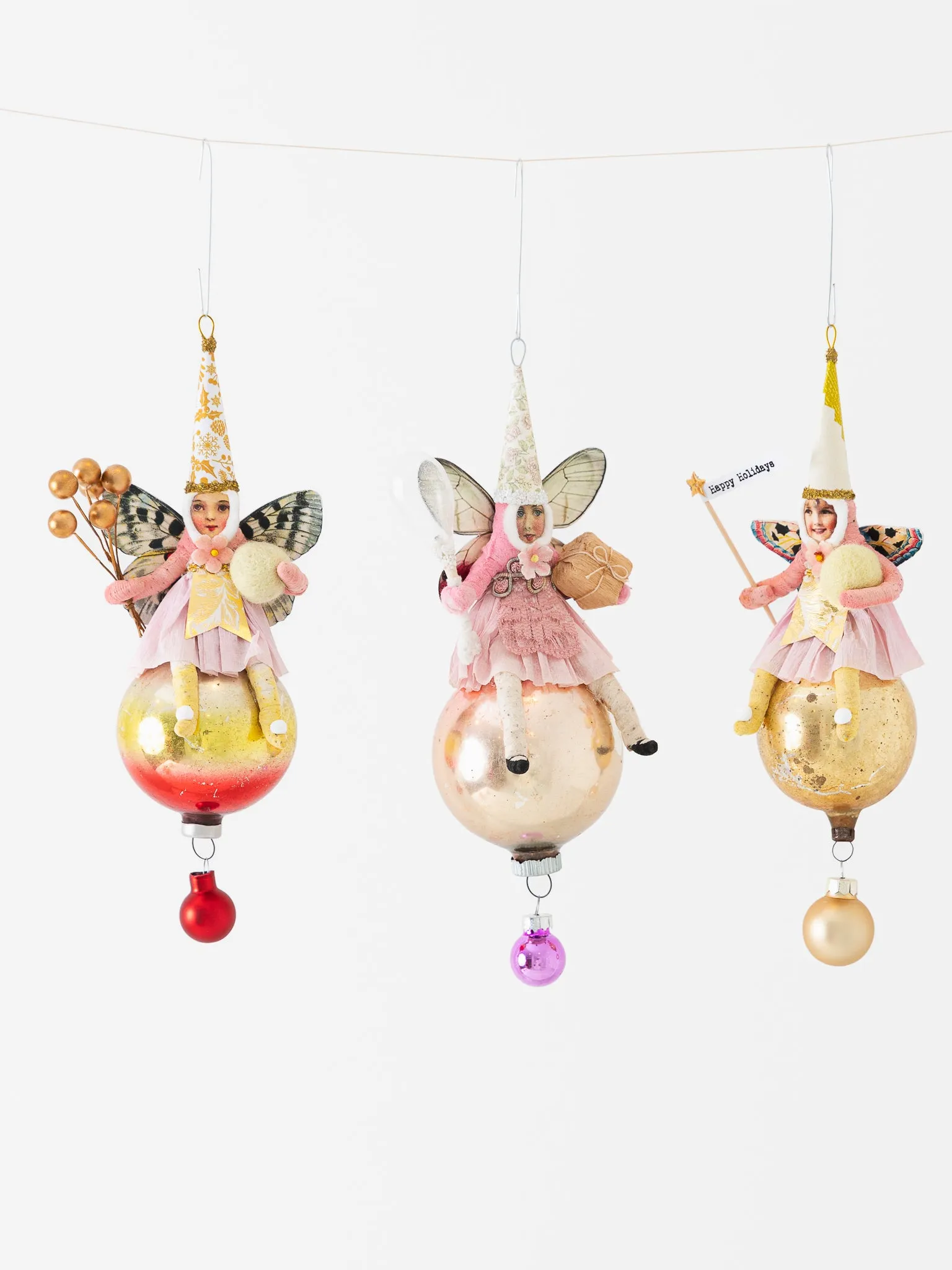 Spun Cotton Fairy On Glass Ball Ornament