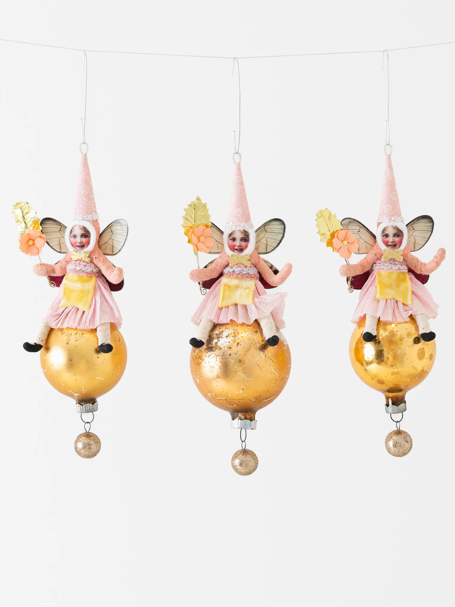 Spun Cotton Fairy On Glass Ball Ornament
