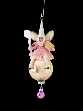Spun Cotton Fairy On Glass Ball Ornament