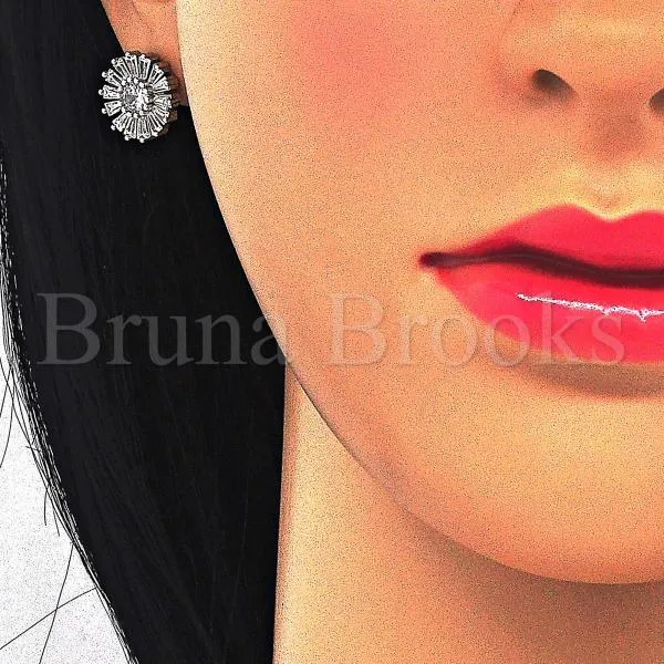 Sterling Silver 02.186.0099 Stud Earring, Flower Design, with White Cubic Zirconia, Polished Finish, Rhodium Tone
