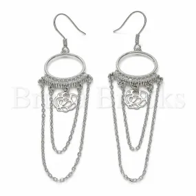 Sterling Silver 02.367.0019 Long Earring, Flower Design, with White Cubic Zirconia, Polished Finish, Rhodium Tone