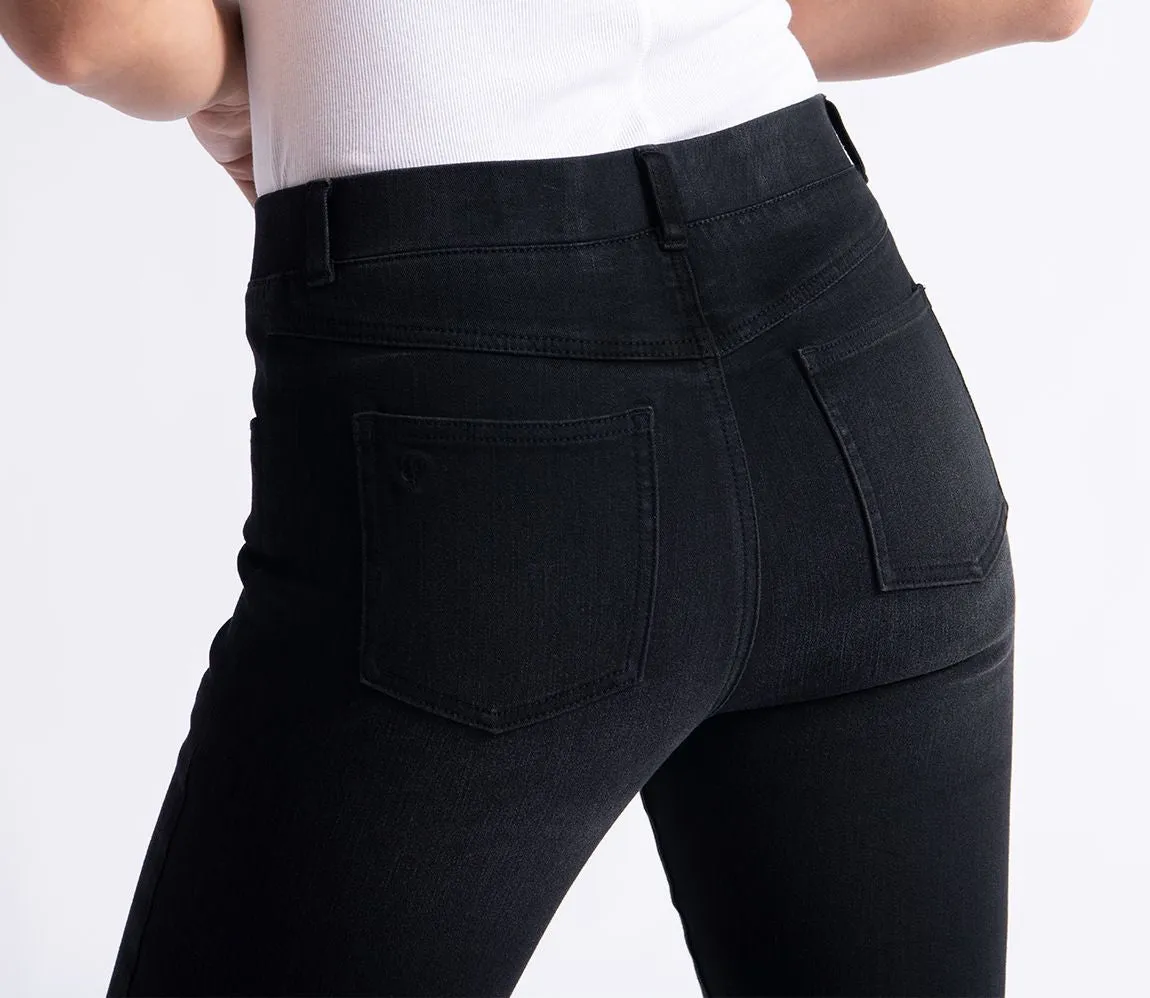 Straight-Leg | 4-Pocket Betabrand Yoga Denim (Washed Black)
