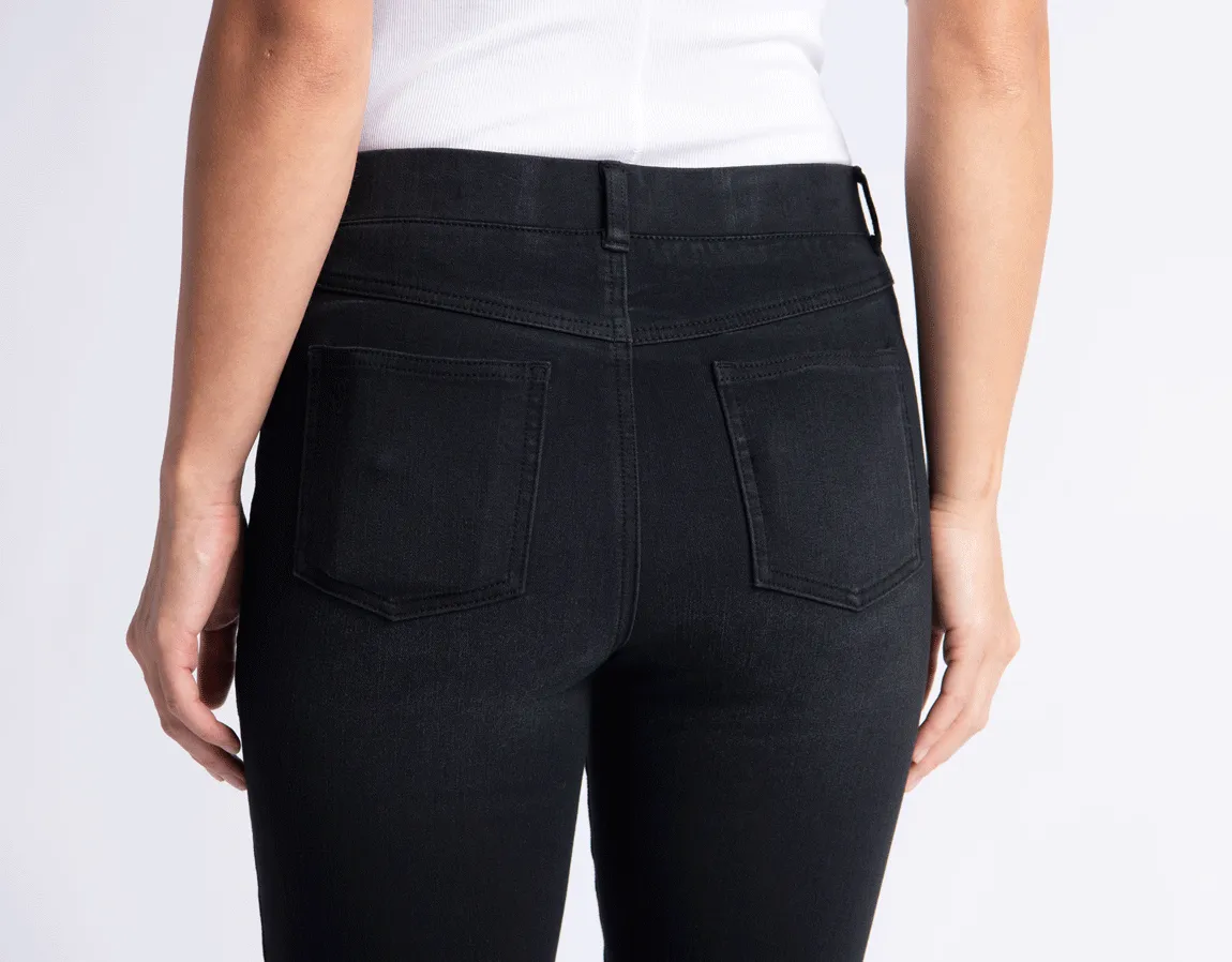 Straight-Leg | 4-Pocket Betabrand Yoga Denim (Washed Black)