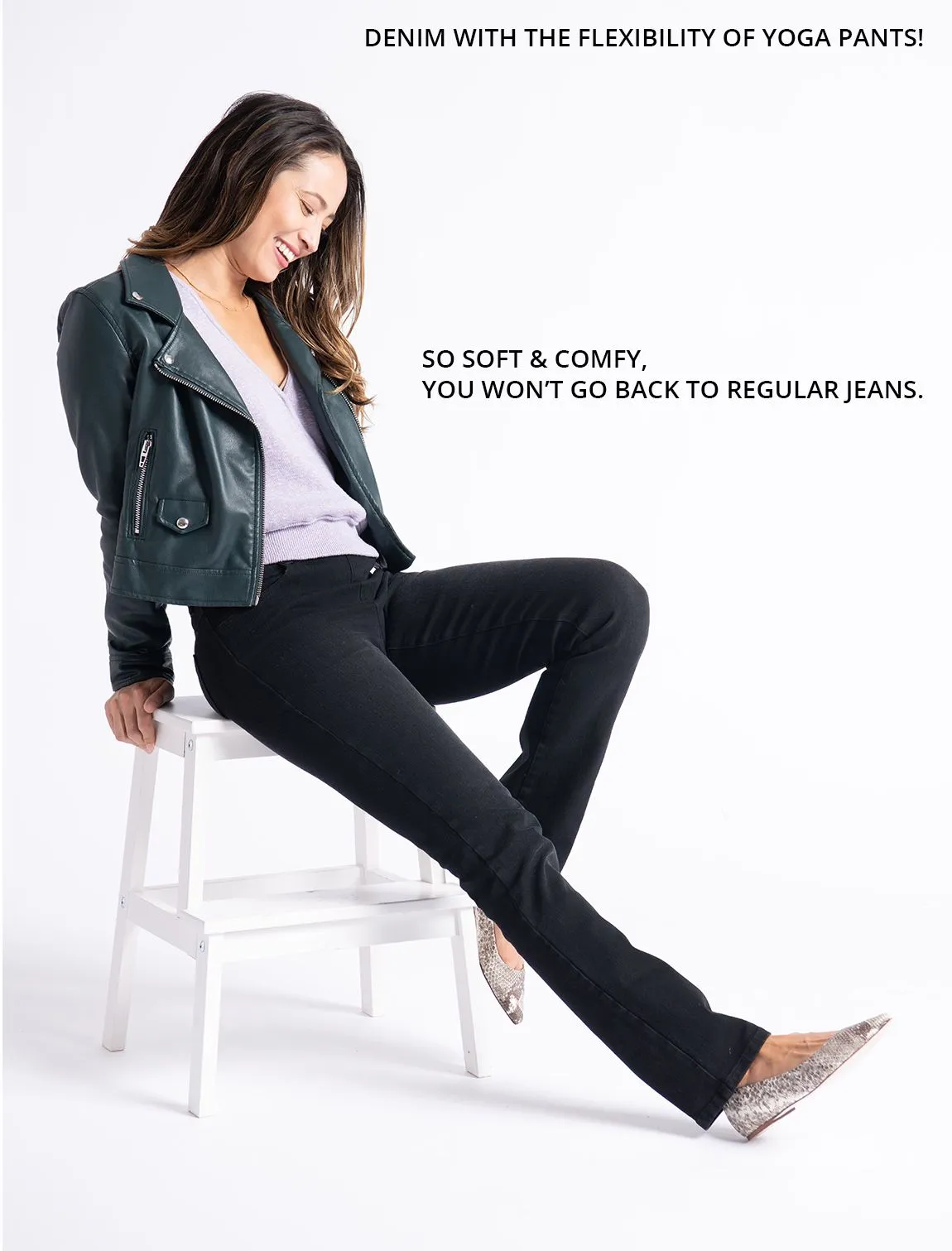 Straight-Leg | 4-Pocket Betabrand Yoga Denim (Washed Black)