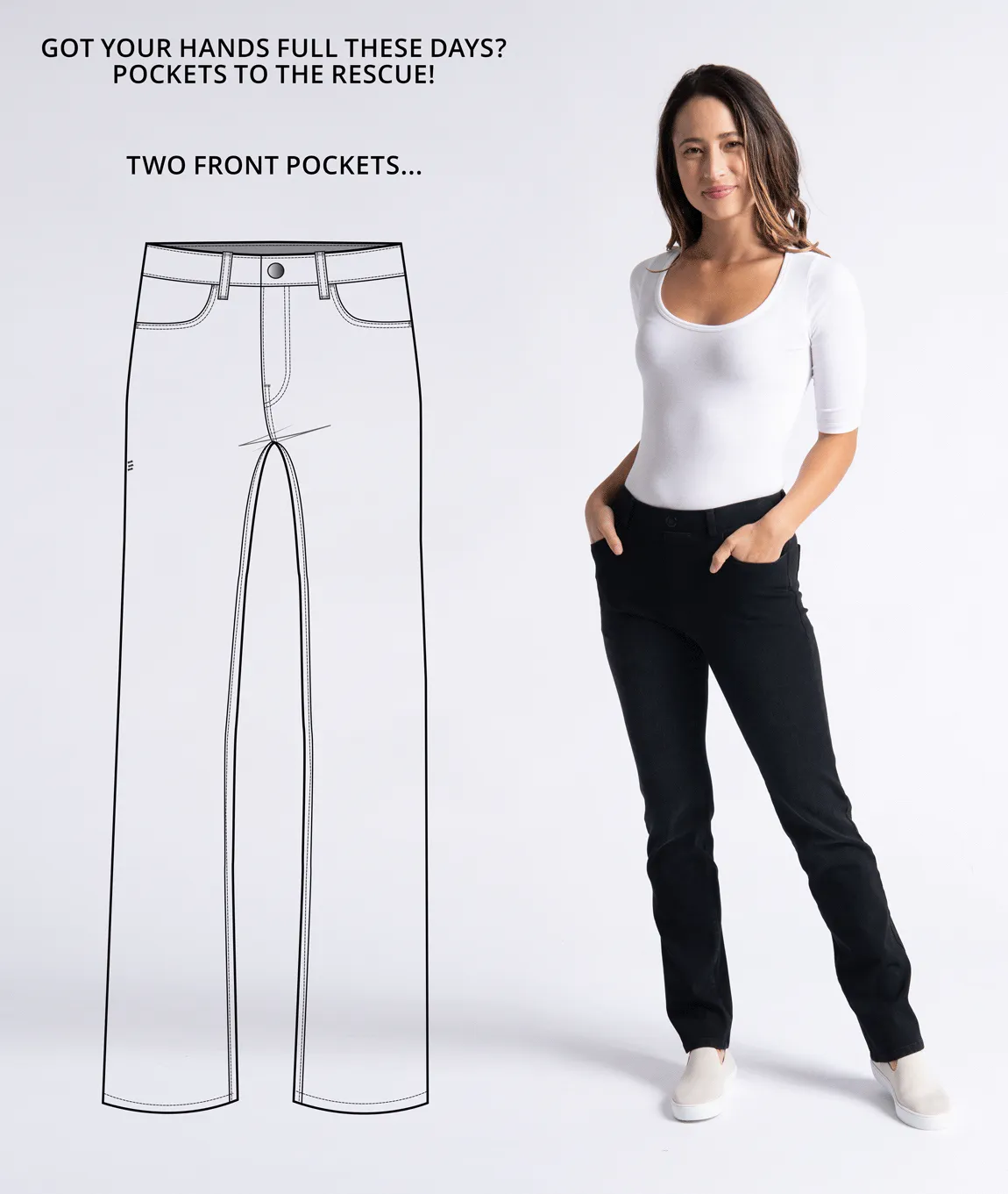 Straight-Leg | 4-Pocket Betabrand Yoga Denim (Washed Black)