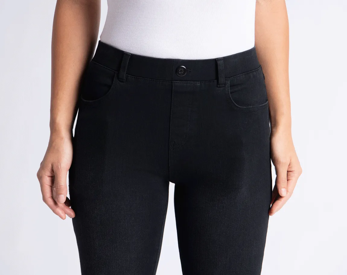 Straight-Leg | 4-Pocket Betabrand Yoga Denim (Washed Black)